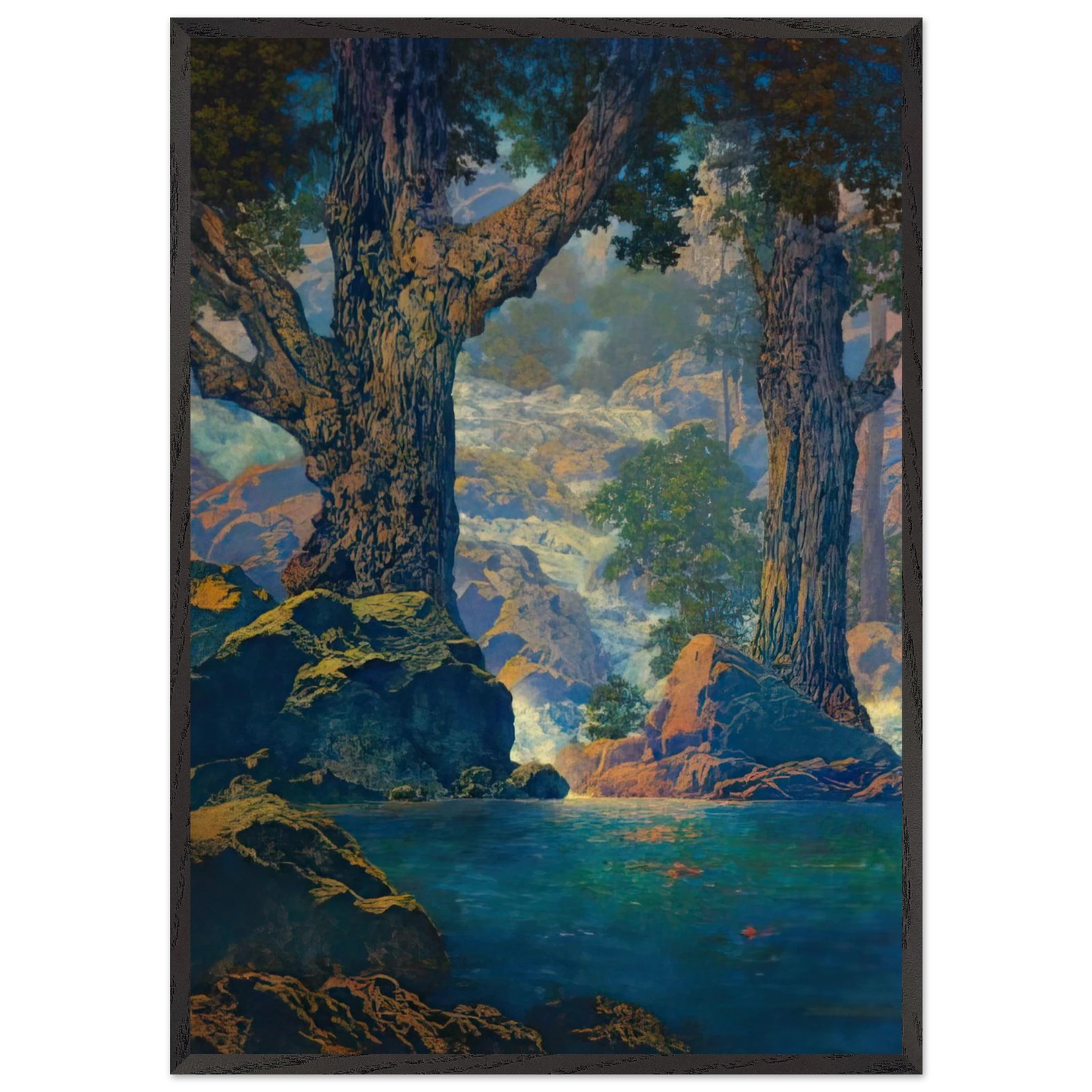 Cascades Quiet Solitude - Maxfield Parrish 70x100 cm / 28x40 inches Framed Art Print – Black Wooden Frame