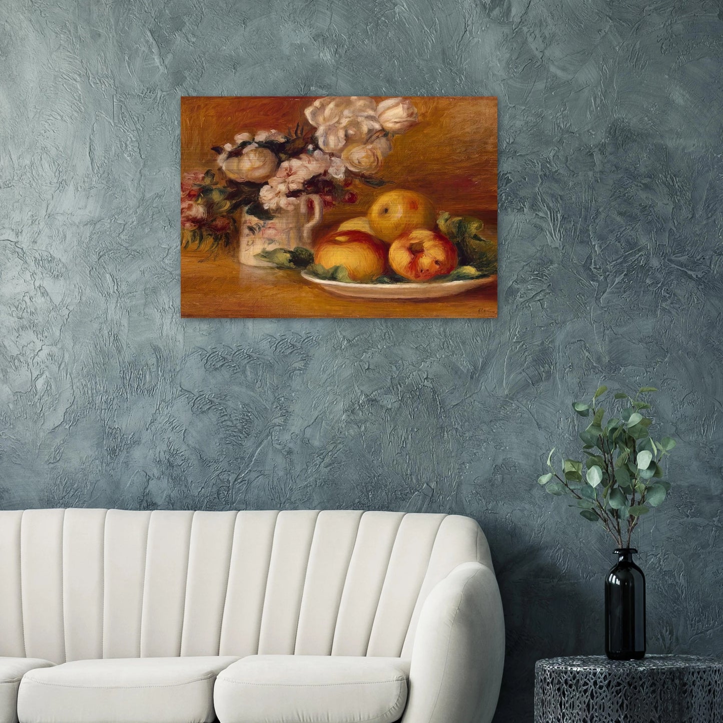Apples and Flowers - Pierre-Auguste Renoir Brushed Aluminum Print - 70x100 cm / 28x40 inches | Pierre-Auguste Renoir Aluminum Print | Pierre-Auguste Renoir Prints