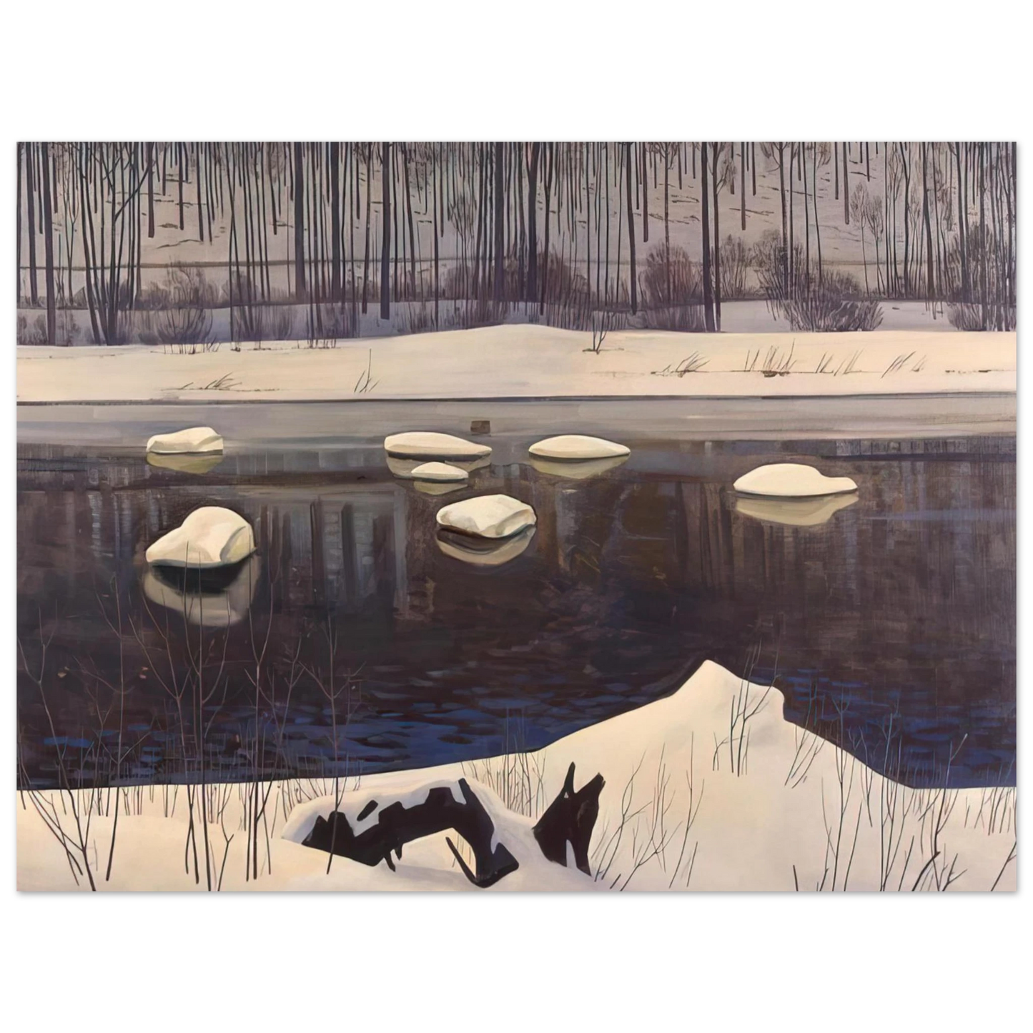 Rockwell Kent - Au Sable River, Winter, Adirondacks 75x100 cm / 30x40inches Fine Art Poster