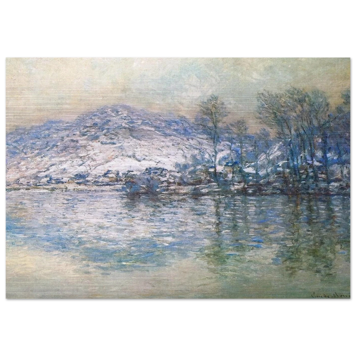 The Seine at Port Villez, Snow Effect - claude monet Brushed Aluminum Print - 70x100 cm / 28x40 inches | claude monet Aluminum Print | claude monet Prints