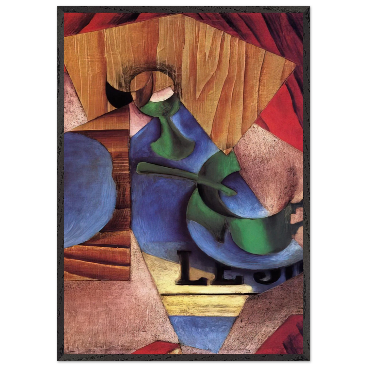 GLASS CUP AND NEWSPAPER 1913 - Juan Gris 70x100 cm / 28x40 inches Framed Art Print – Black Wooden Frame