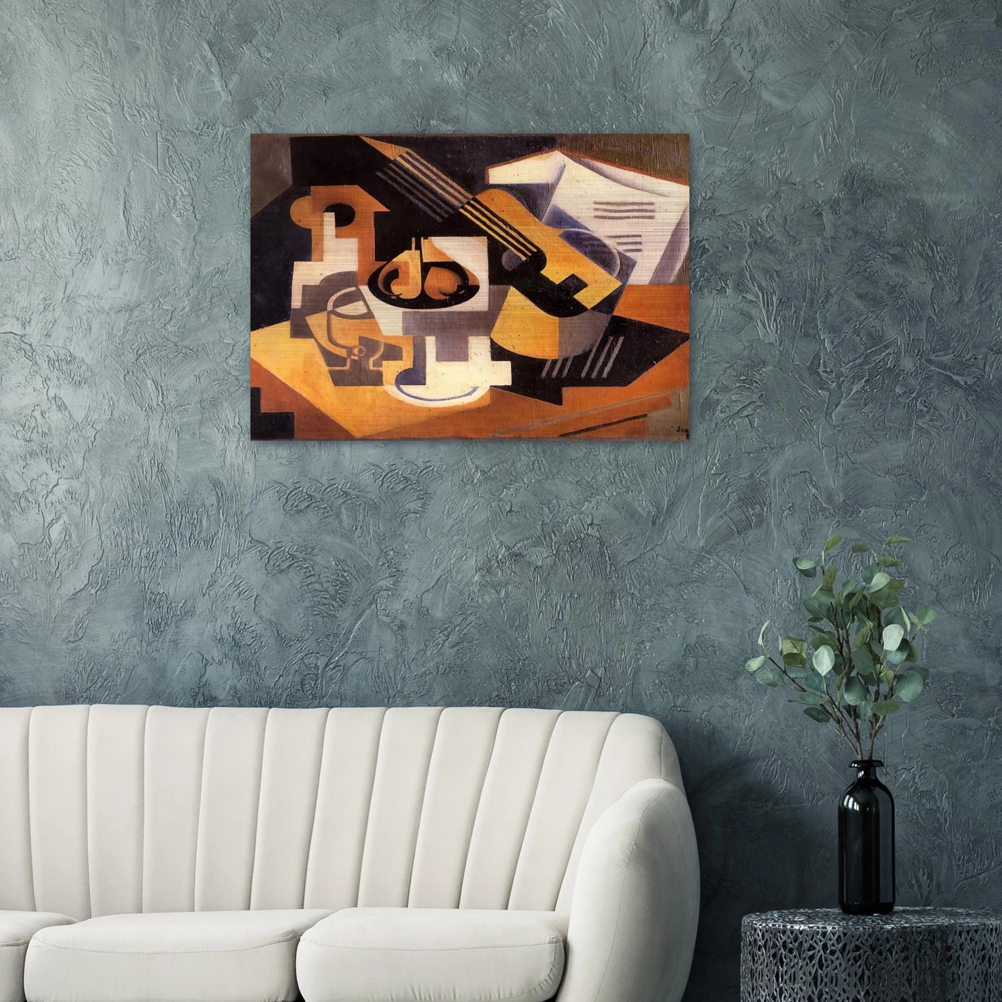 GUITAR AND FRUIT BOWL ON A TABLE 1918 - Juan Gris Brushed Aluminum Print - 70x100 cm / 28x40 inches | Juan Gris Aluminum Print | Juan Gris Prints