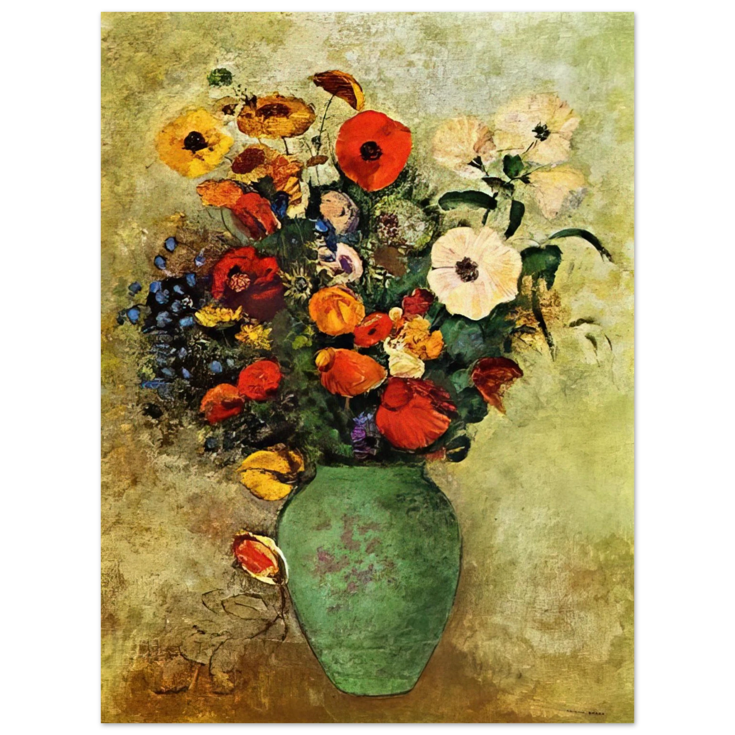 Odilon Redon - BOUQUET OF FLOWERS IN A GREEN VASE 75x100 cm / 30x40inches Fine Art Poster