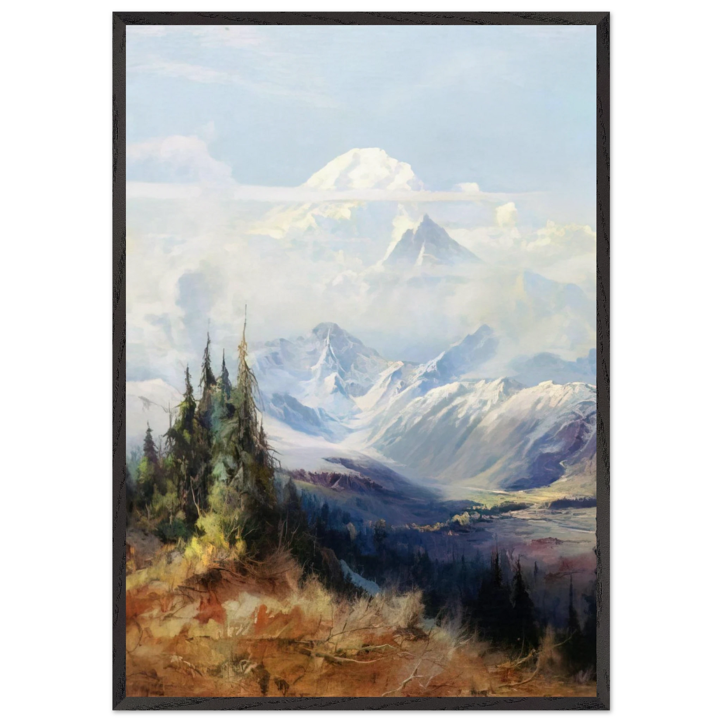 Mount McKinley in Mist - Romanticism - Sydney Laurence 70x100 cm / 28x40 inches Framed Art Print – Black Wooden Frame