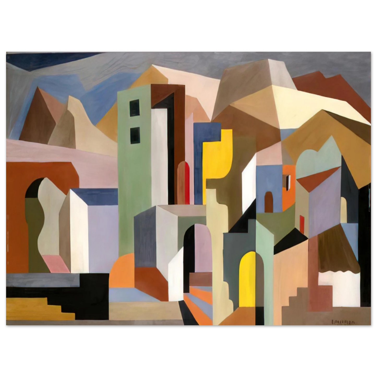 Enrico Prampolini - ARCHITECTURAL FORM OF FUTURE IDEAL LANDSCAPE 1921 75x100 cm / 30x40inches Fine Art Poster