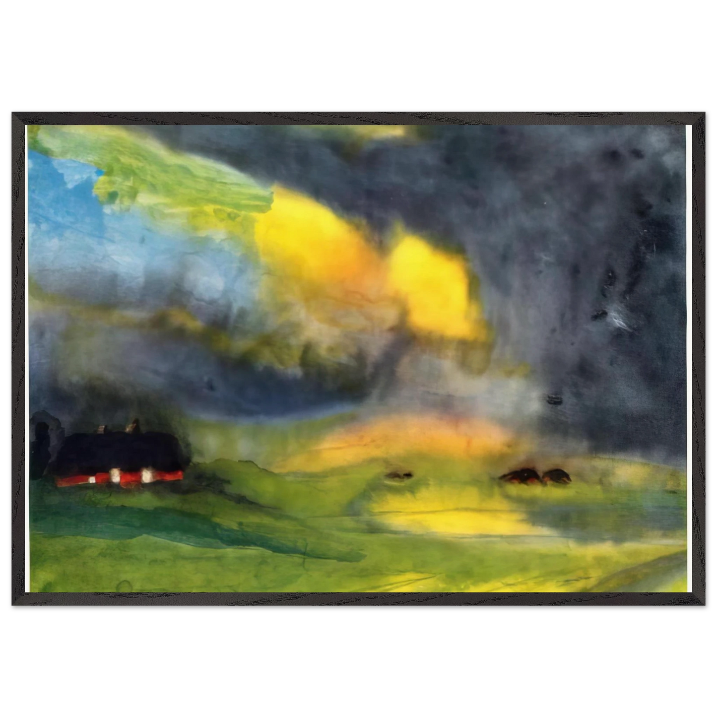 Colored sky above the Marais - Emil Nolde 70x100 cm / 28x40 inches Framed Art Print – Black Wooden Frame