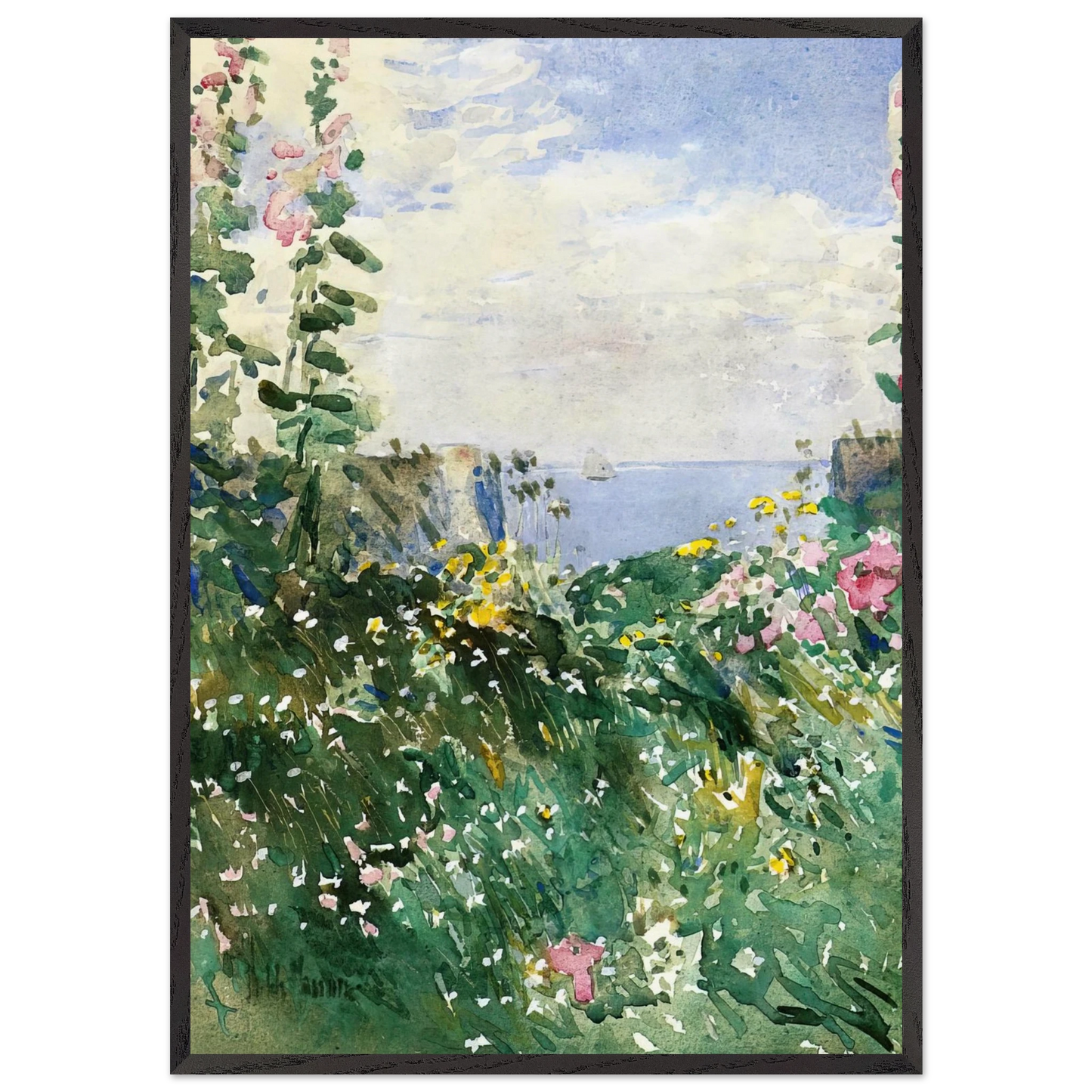 Isles of Shoals Garden Appledore - Childe Hassam 70x100 cm / 28x40 inches Framed Art Print – Black Wooden Frame