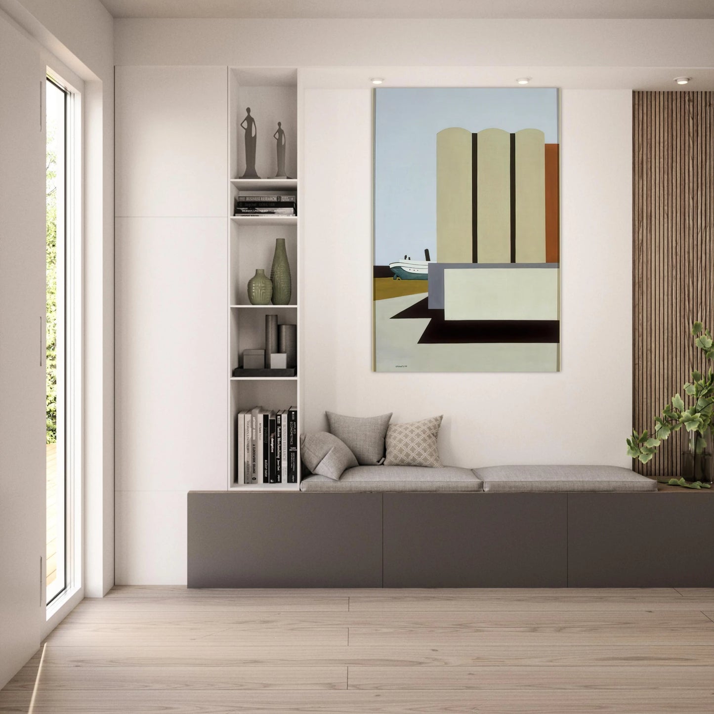 Boat and Grain Elevators No. 2 - 1942 - Ralston Crawford Art Prints - 100x150 cm / 40x60″ inches | Ralston Crawford Poster | Ralston Crawford Prints
