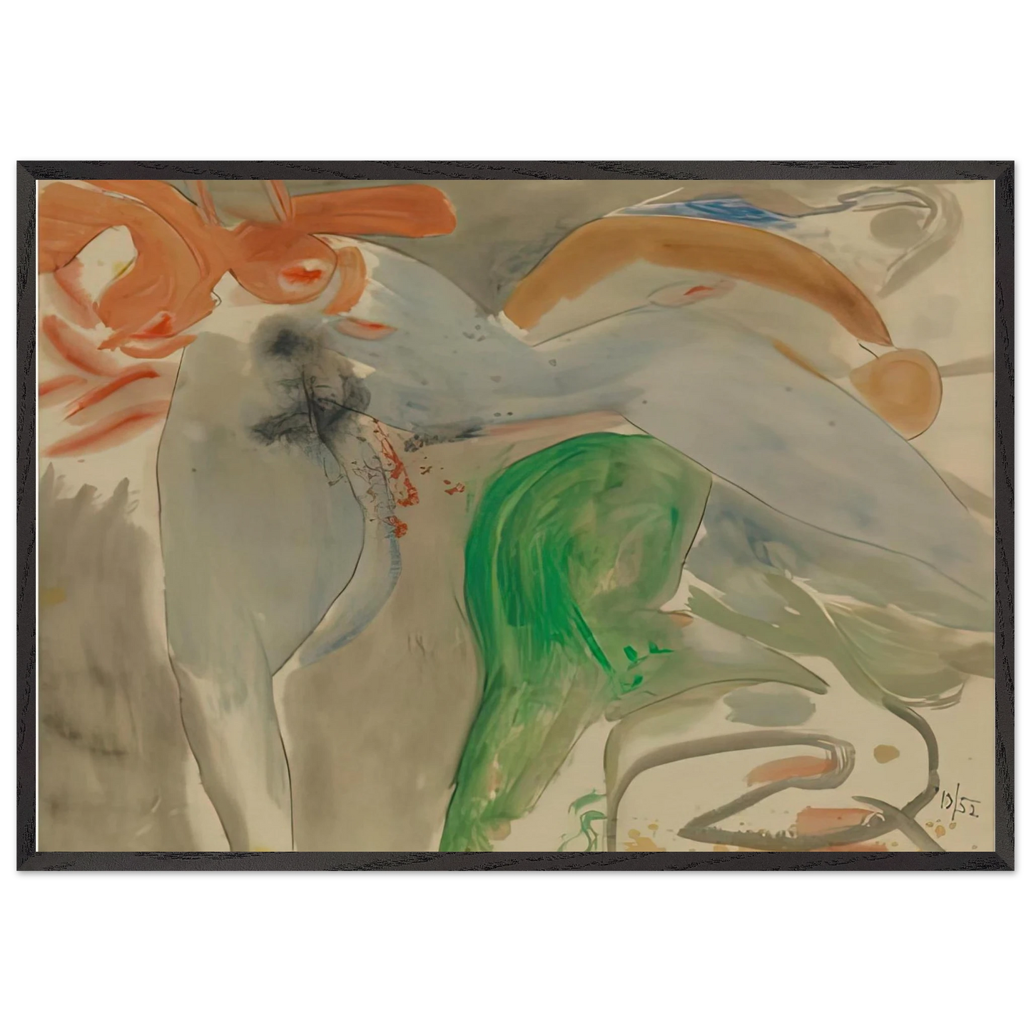 Scene with Nude 1952- - Helen Frankenthaler 70x100 cm / 28x40 inches Framed Art Print – Black Wooden Frame