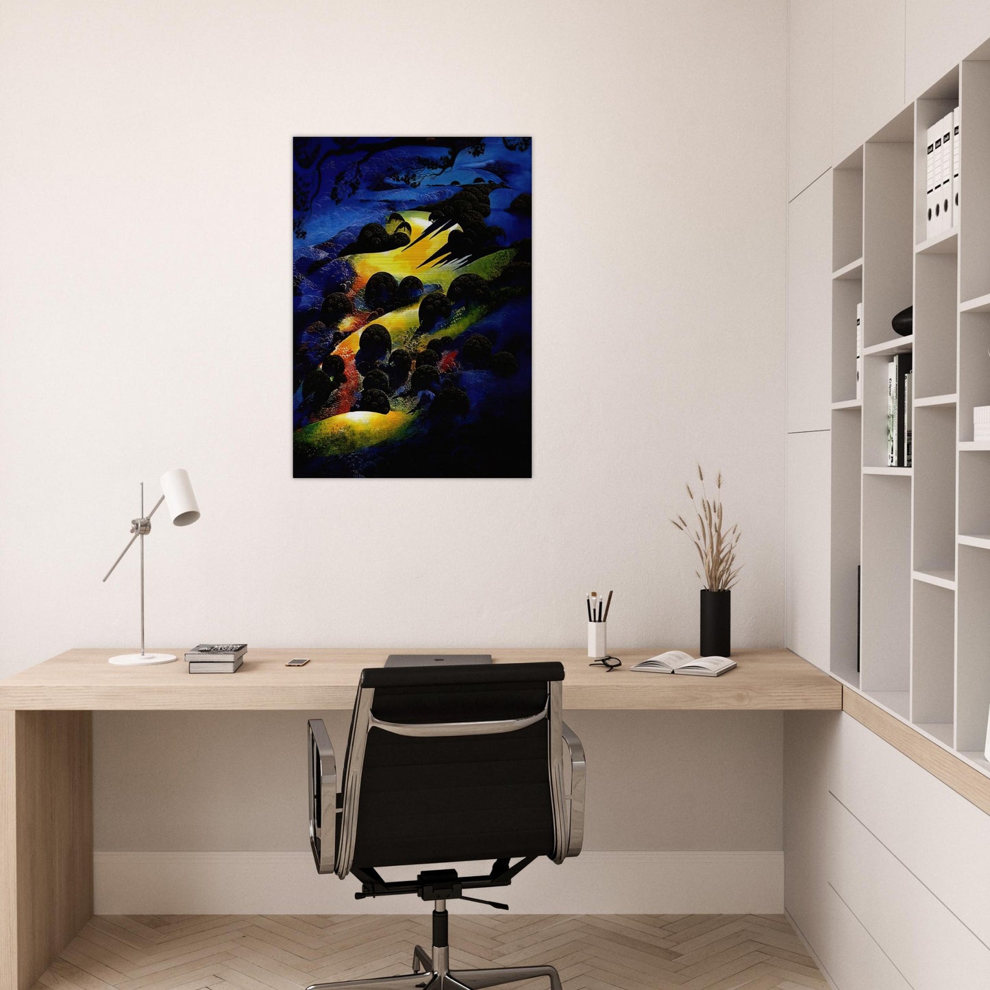 Sunset Flame - Eyvind Earle Brushed Aluminum Print - 70x100 cm / 28x40 inches | Eyvind Earle Aluminum Print | Eyvind Earle Prints