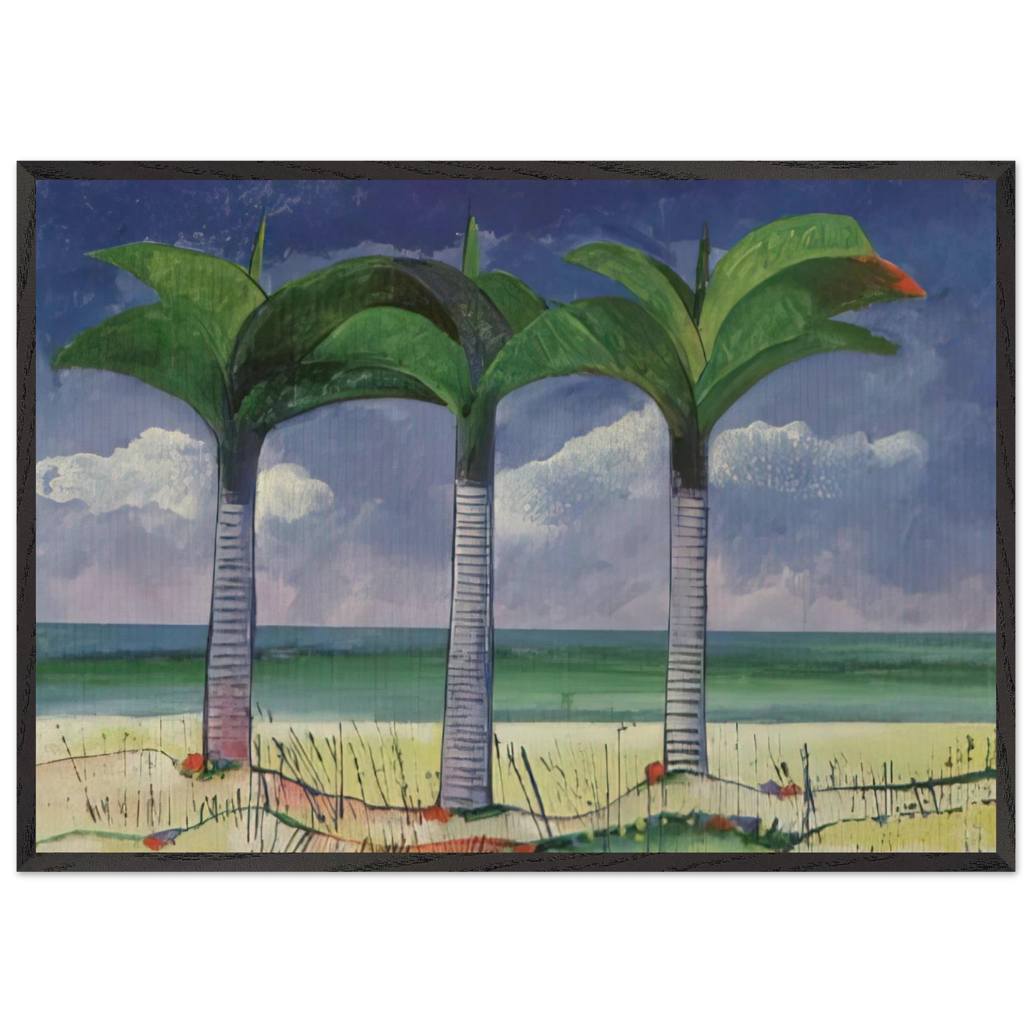 Praia com Tres Coqueiros - 1995 - Aldemir Martins 70x100 cm / 28x40 inches Framed Art Print – Black Wooden Frame