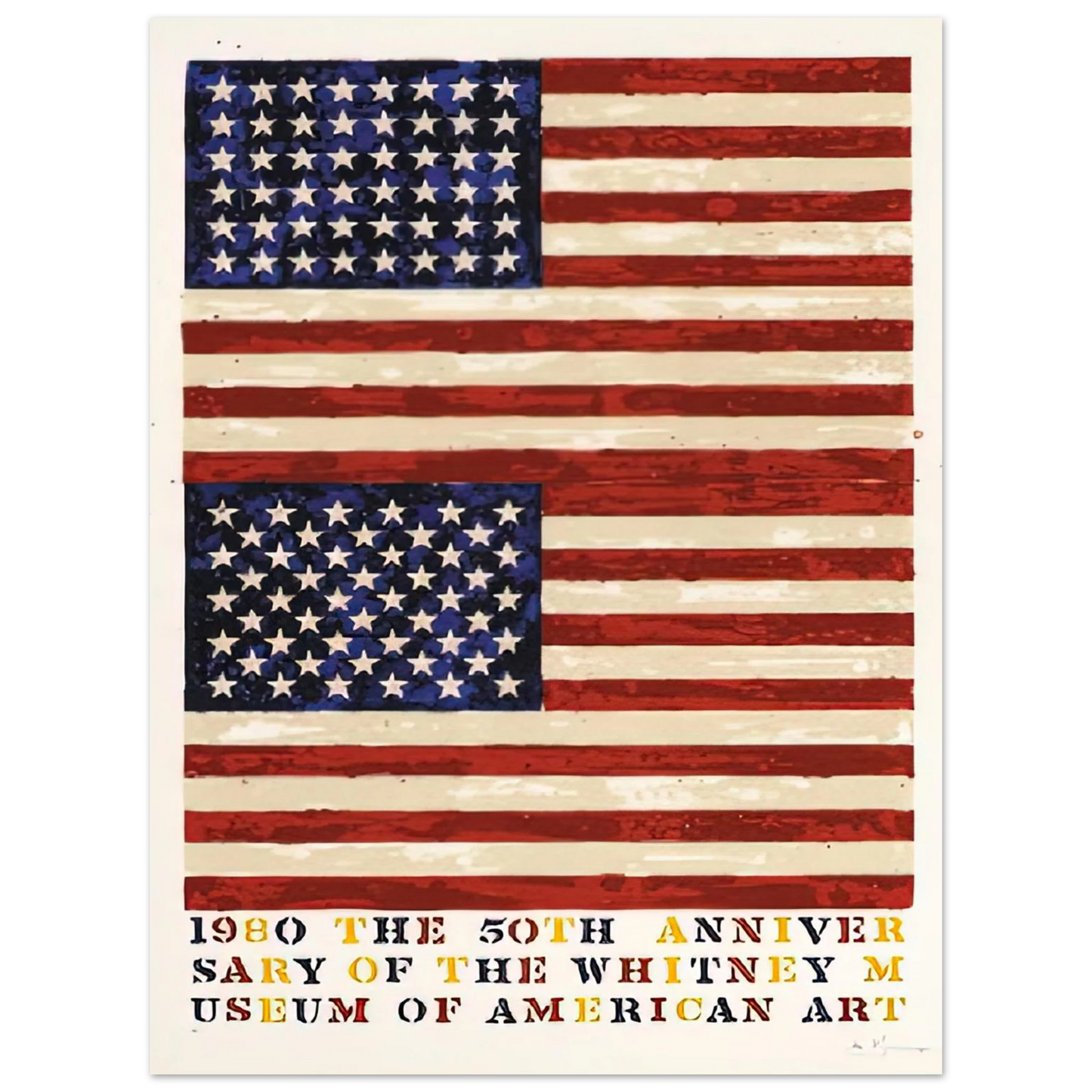 Jasper Johns - TWO FLAGS WHITNEY ANNIVERSARY ULAE 207 1980 75x100 cm / 30x40inches Fine Art Poster