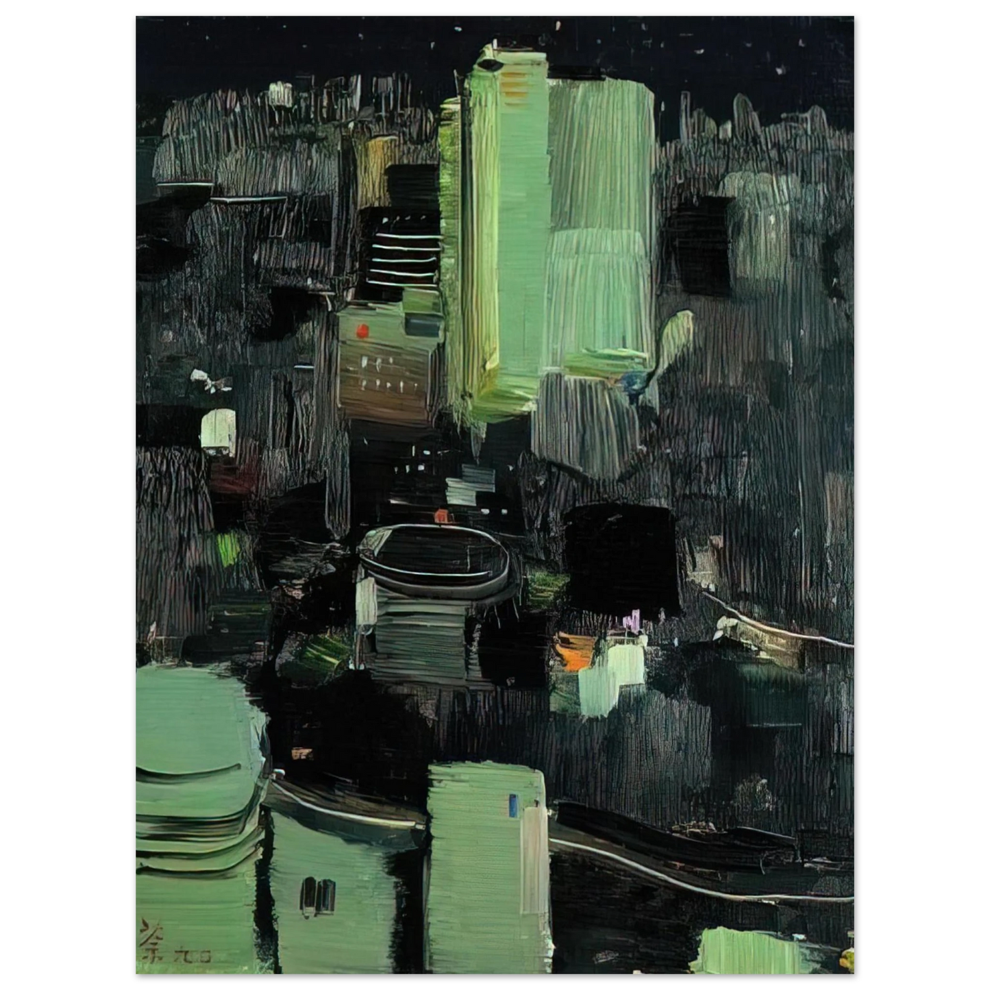 Wu Guanzhong - Toyko at Night - 1990 75x100 cm / 30x40inches Fine Art Poster
