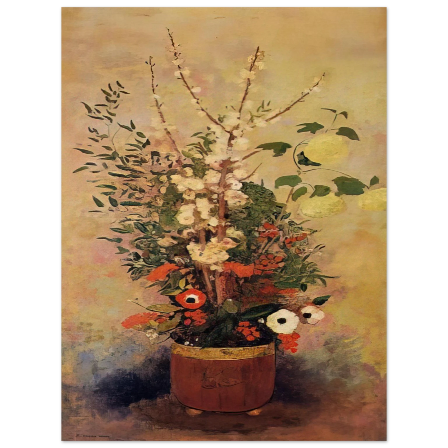 Odilon Redon - VASE OF FLOWERS WITH BRANCHES OF A FLOWERING APPLE TREE 75x100 cm / 30x40inches Fine Art Poster