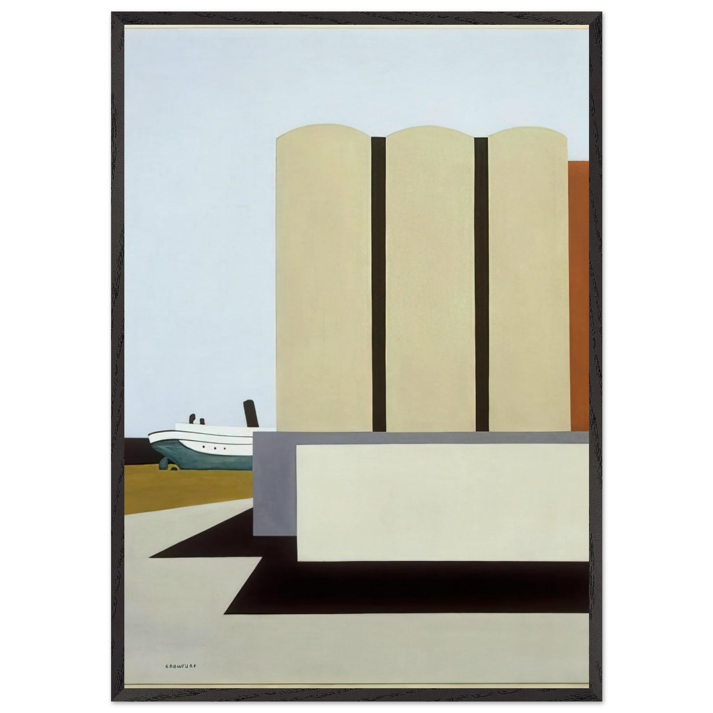 Boat and Grain Elevators No 2 - 1942 - Ralston Crawford 70x100 cm / 28x40 inches Framed Art Print – Black Wooden Frame