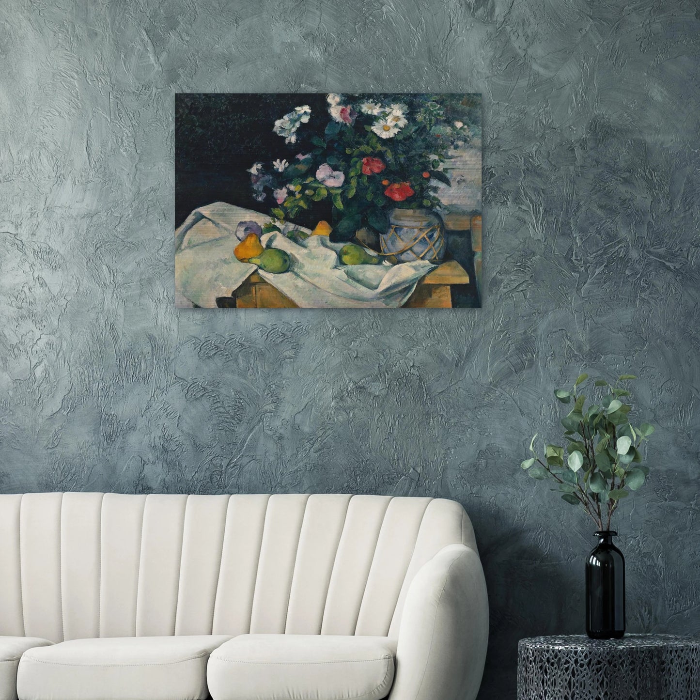 Still Life with Flowers and Fruit - Paul Cézanne Brushed Aluminum Print - 70x100 cm / 28x40 inches | Paul Cézanne Aluminum Print | Paul Cézanne Prints