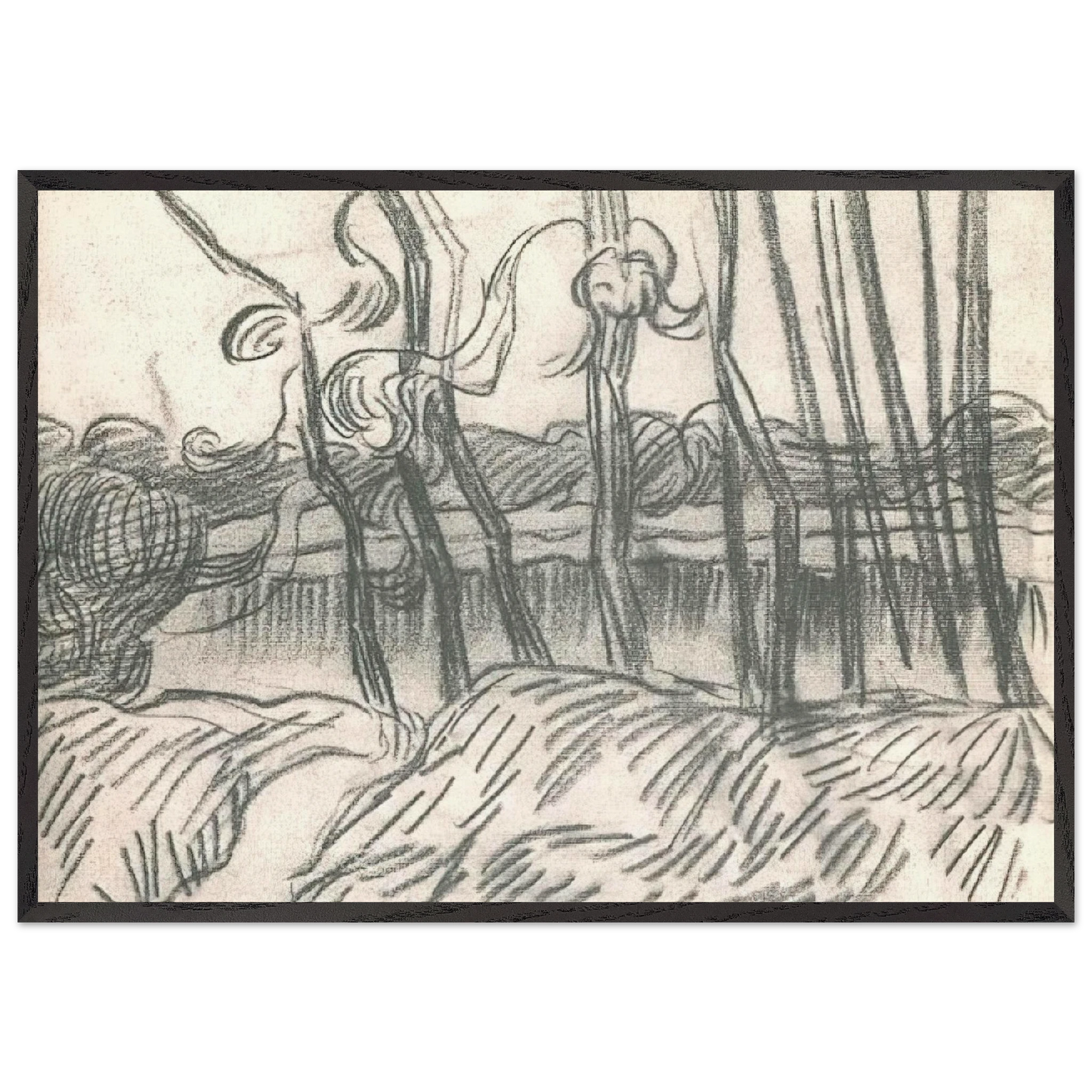 A Row of Bare Trees - Vincent van Gogh 70x100 cm / 28x40 inches Framed Art Print – Black Wooden Frame