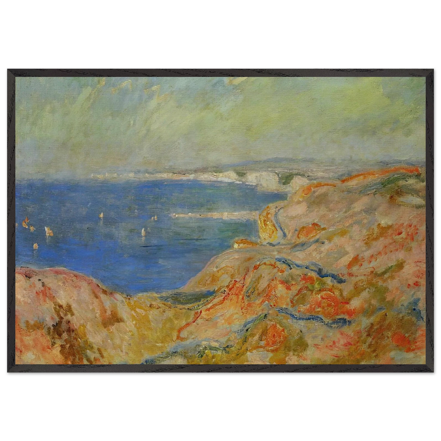 On the Cliff near Dieppe - claude monet 70x100 cm / 28x40 inches Framed Art Print – Black Wooden Frame