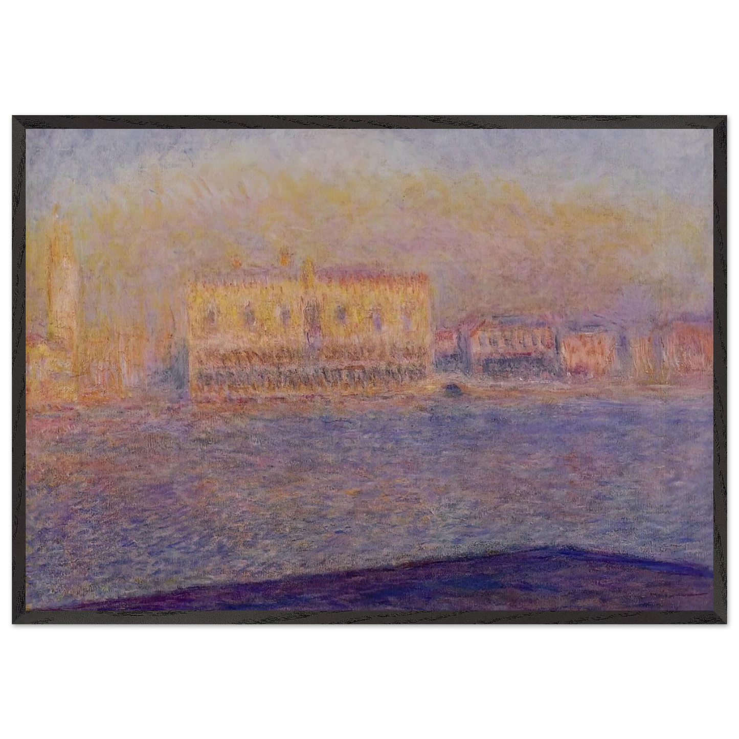 The Doges Palace Seen from San Giorgio Maggiore Venice - claude monet 70x100 cm / 28x40 inches Framed Art Print – Black Wooden Frame
