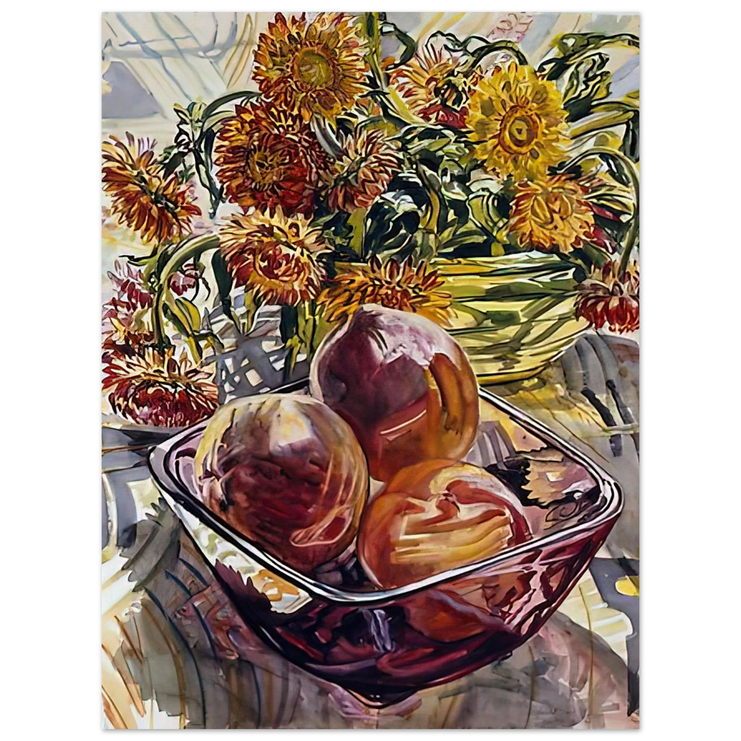 Janet Fish - PEACHES AND STRAWFLOWERS 1990 75x100 cm / 30x40inches Fine Art Poster