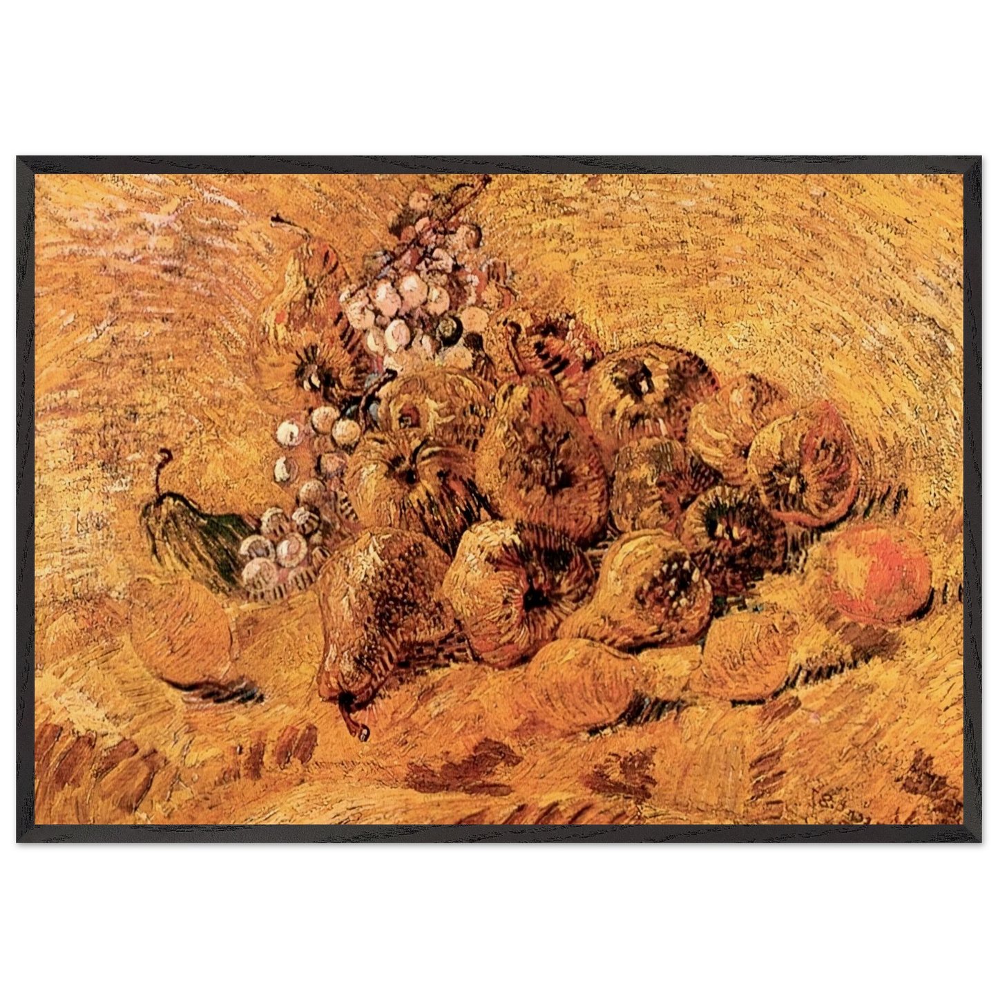 Still Life with Grapes Pears and Lemons - Vincent van Gogh 70x100 cm / 28x40 inches Framed Art Print – Black Wooden Frame