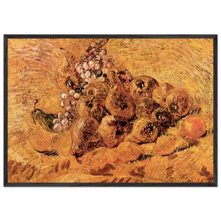 Still Life with Grapes Pears and Lemons - Vincent van Gogh 70x100 cm / 28x40 inches Framed Art Print – Black Wooden Frame