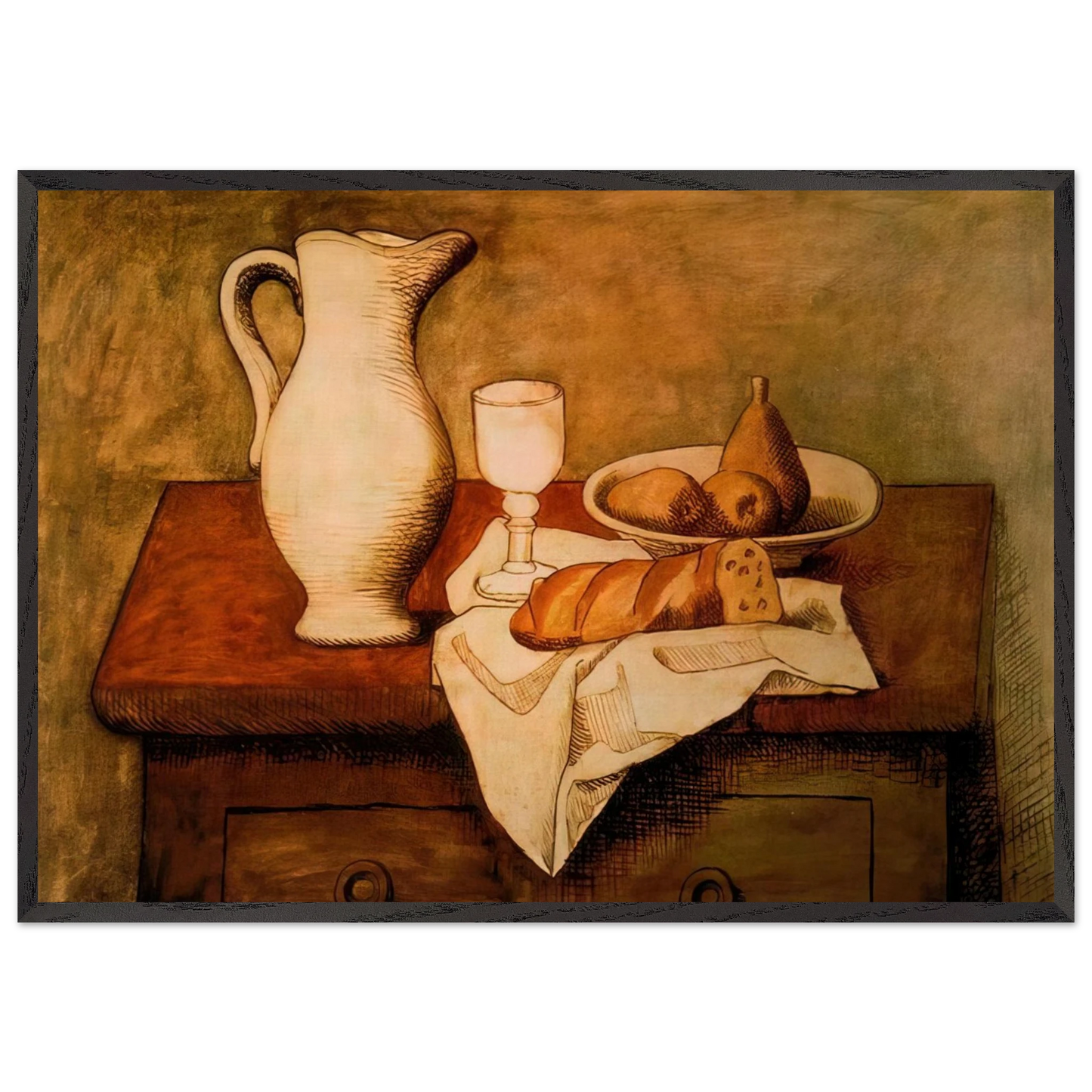 Still life with jug and bread - 1921 - Pablo Picasso 70x100 cm / 28x40 inches Framed Art Print – Black Wooden Frame