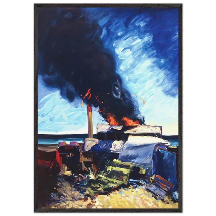 Beach Trash Burning - 1982 - Carlos Almaraz 70x100 cm / 28x40 inches Framed Art Print – Black Wooden Frame