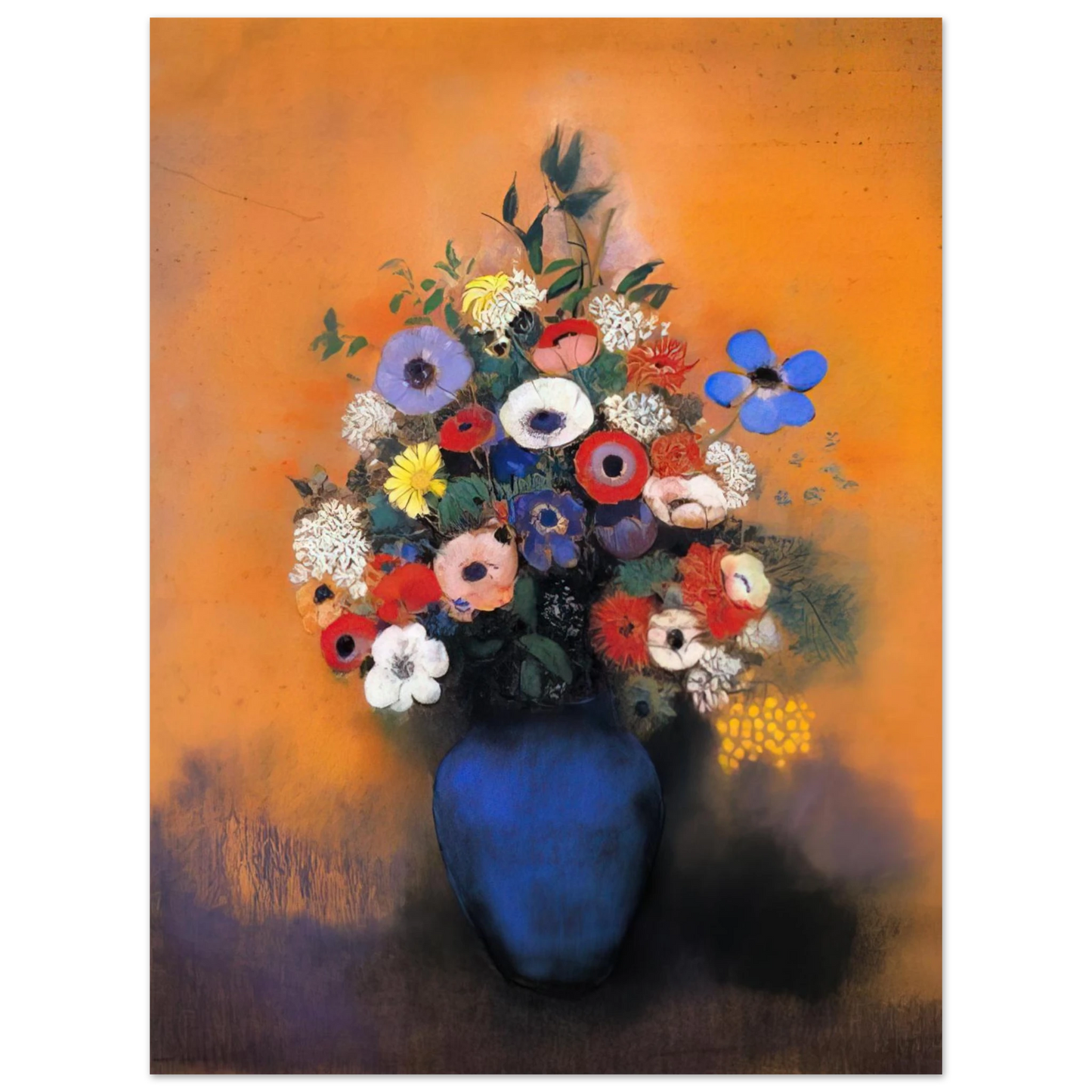 Odilon Redon - MINOSAS ANEMONIES AND LEAVES IN A BLUE VASE 75x100 cm / 30x40inches Fine Art Poster