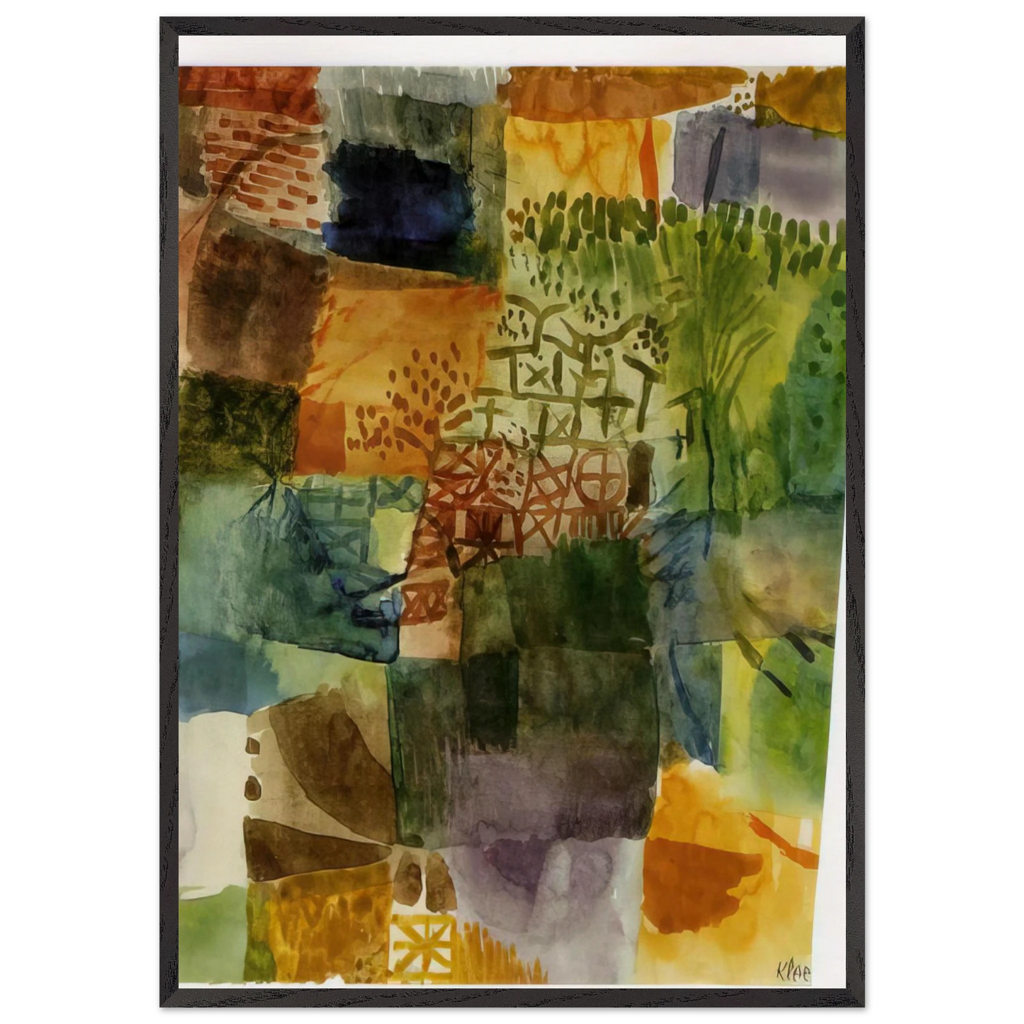 REMEMBRANCE OF A GARDEN 1914 - Paul Klee 70x100 cm / 28x40 inches Framed Art Print – Black Wooden Frame