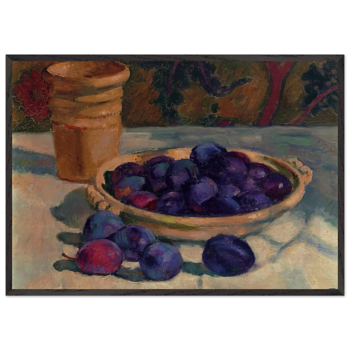 STILL LIFE WITH PLUMS 1926 - Theo van Rysselberghe 70x100 cm / 28x40 inches Framed Art Print – Black Wooden Frame