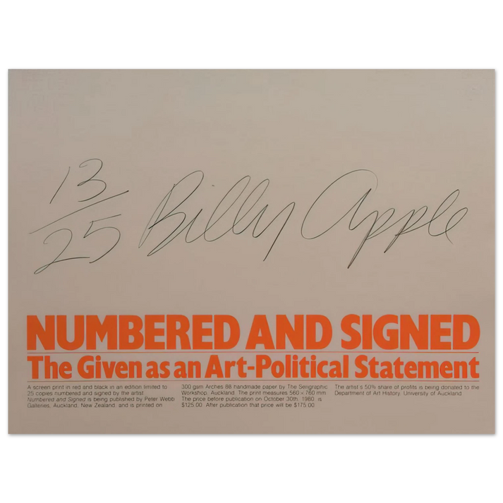 Billy Apple - Numbered and Signed - 1980 75x100 cm / 30x40inches Fine Art Poster