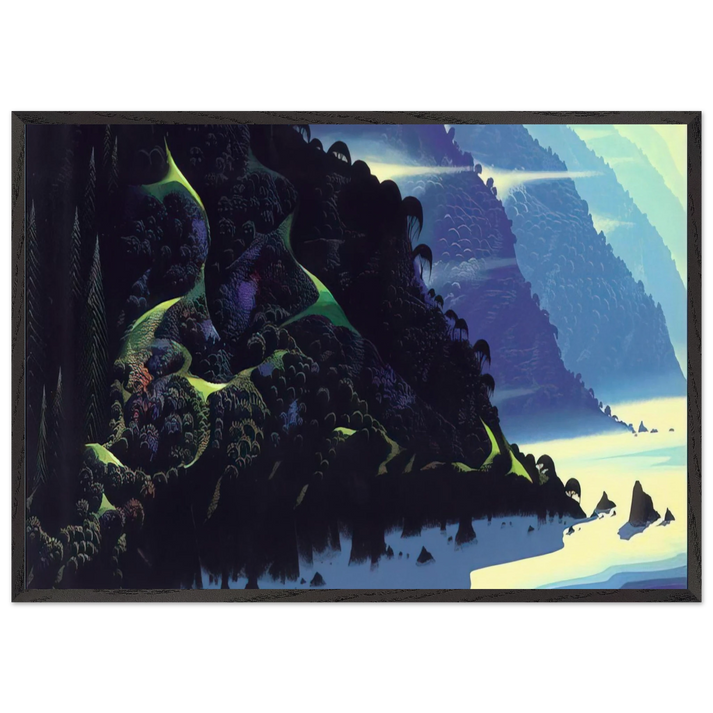 Blue Coastline - Eyvind Earle 70x100 cm / 28x40 inches Framed Art Print – Black Wooden Frame
