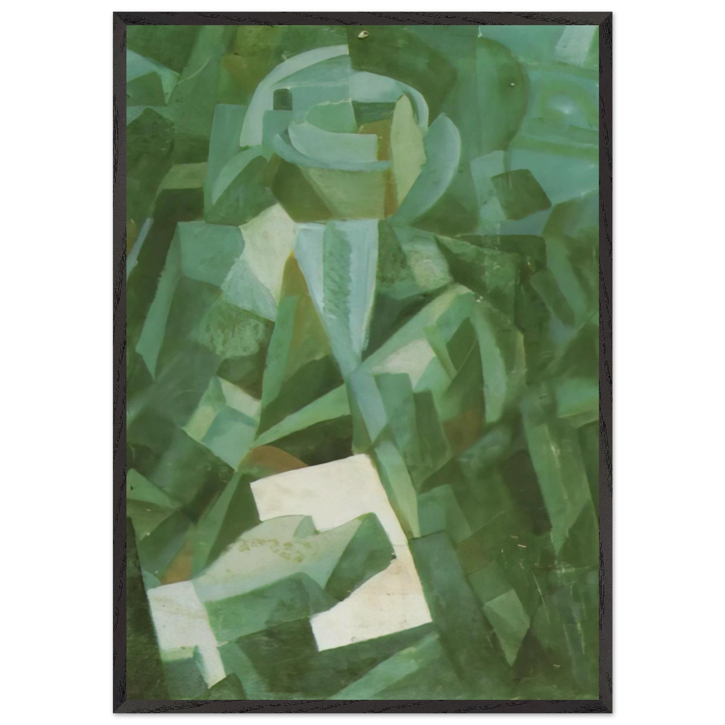 CUBIST COMPOSITION PORTRAIT OF A SEATED PERSON HOLDING A LETTER - Salvador Dali 70x100 cm / 28x40 inches Framed Art Print – Black Wooden Frame