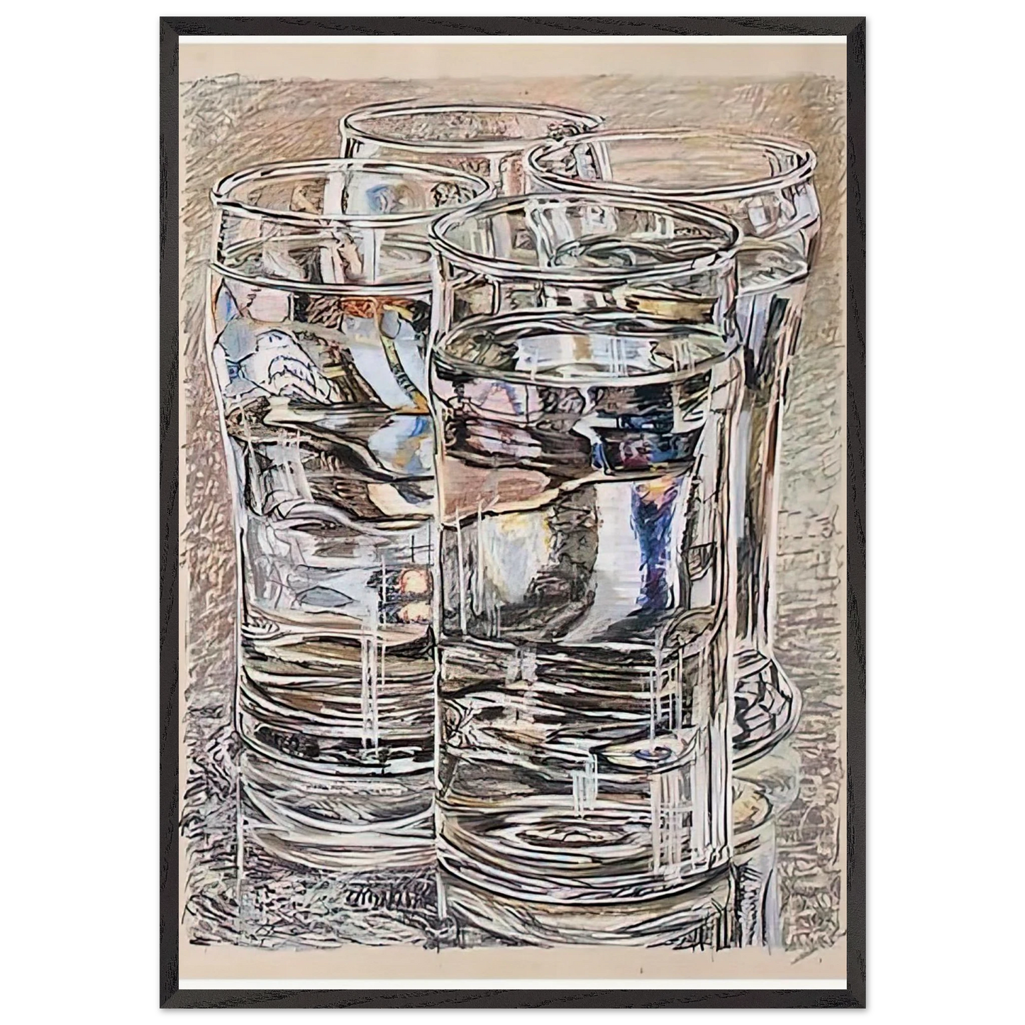 4 GLASSES 1974 - Janet Fish 70x100 cm / 28x40 inches Framed Art Print – Black Wooden Frame