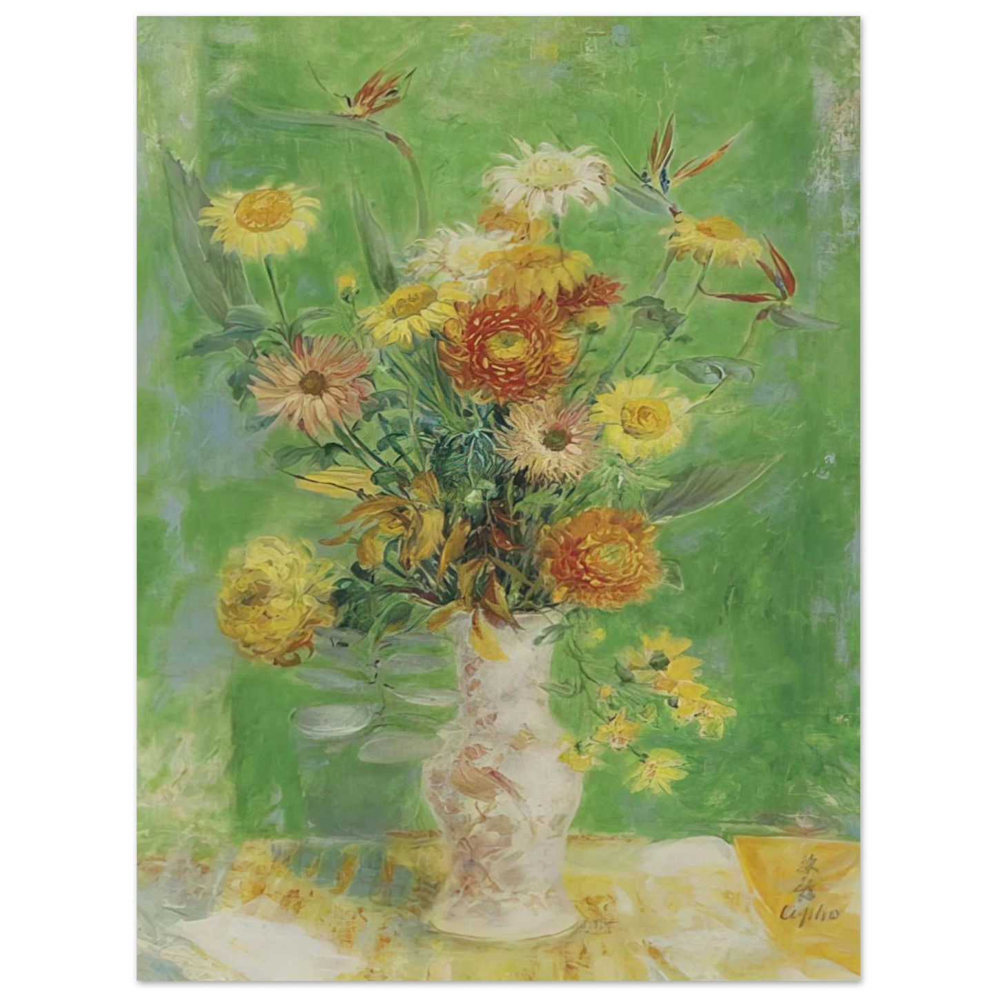 Le Pho - Chrysanthemums and Sunflowers - Post-Impressionism 75x100 cm / 30x40inches Fine Art Poster