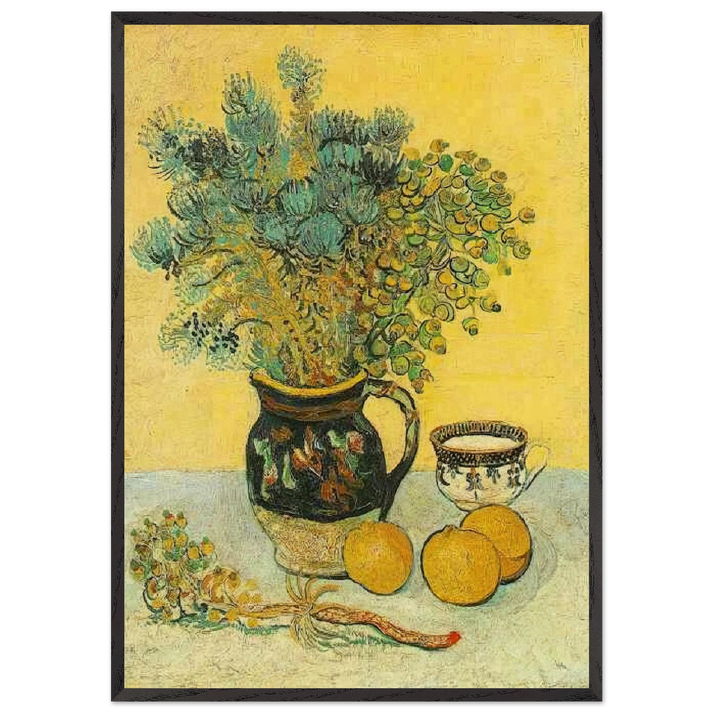 Still Life Majolica Jug with Wildflowers - Vincent van Gogh 70x100 cm / 28x40 inches Framed Art Print – Black Wooden Frame