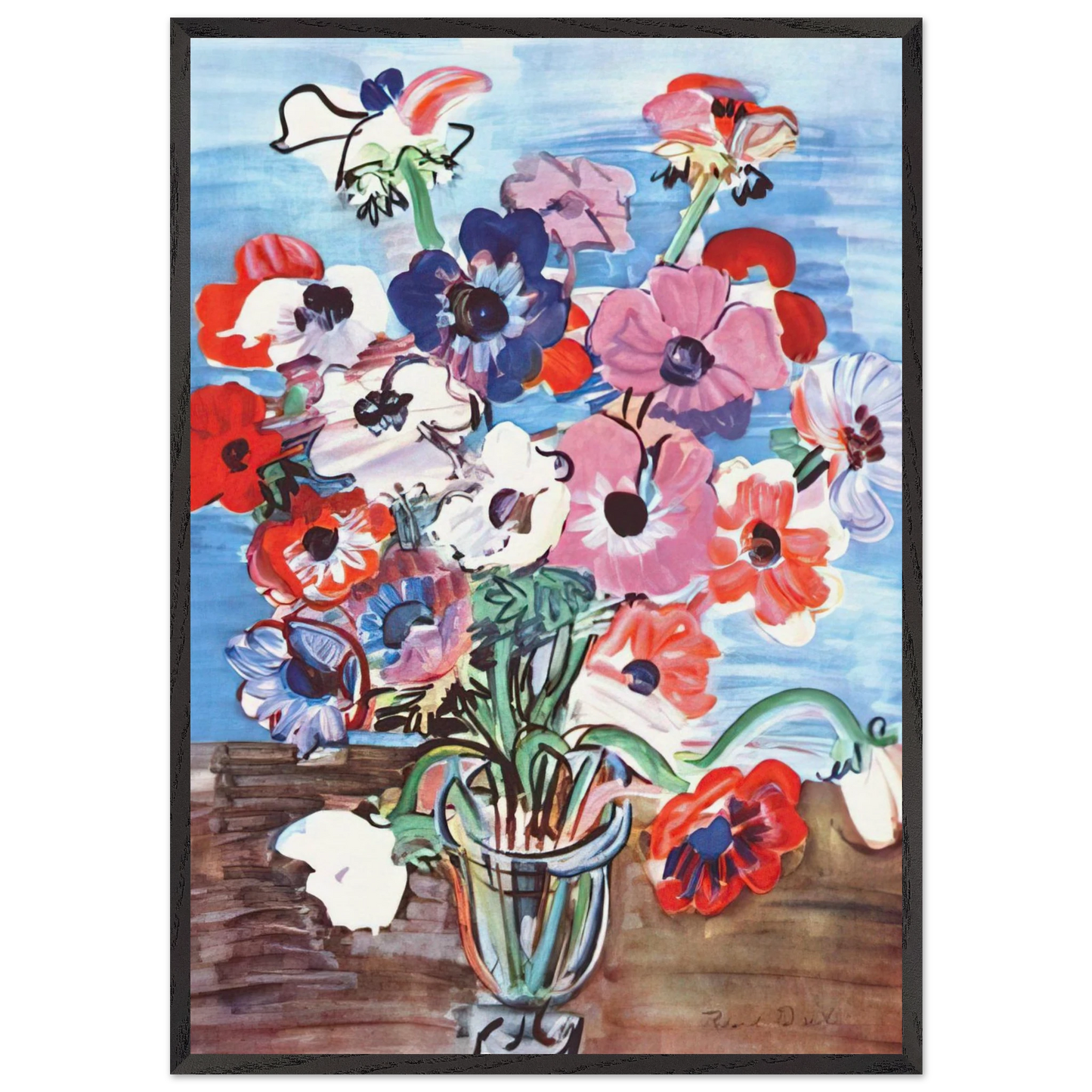 ANEMONES 1937 - Raoul Dufy 70x100 cm / 28x40 inches Framed Art Print – Black Wooden Frame