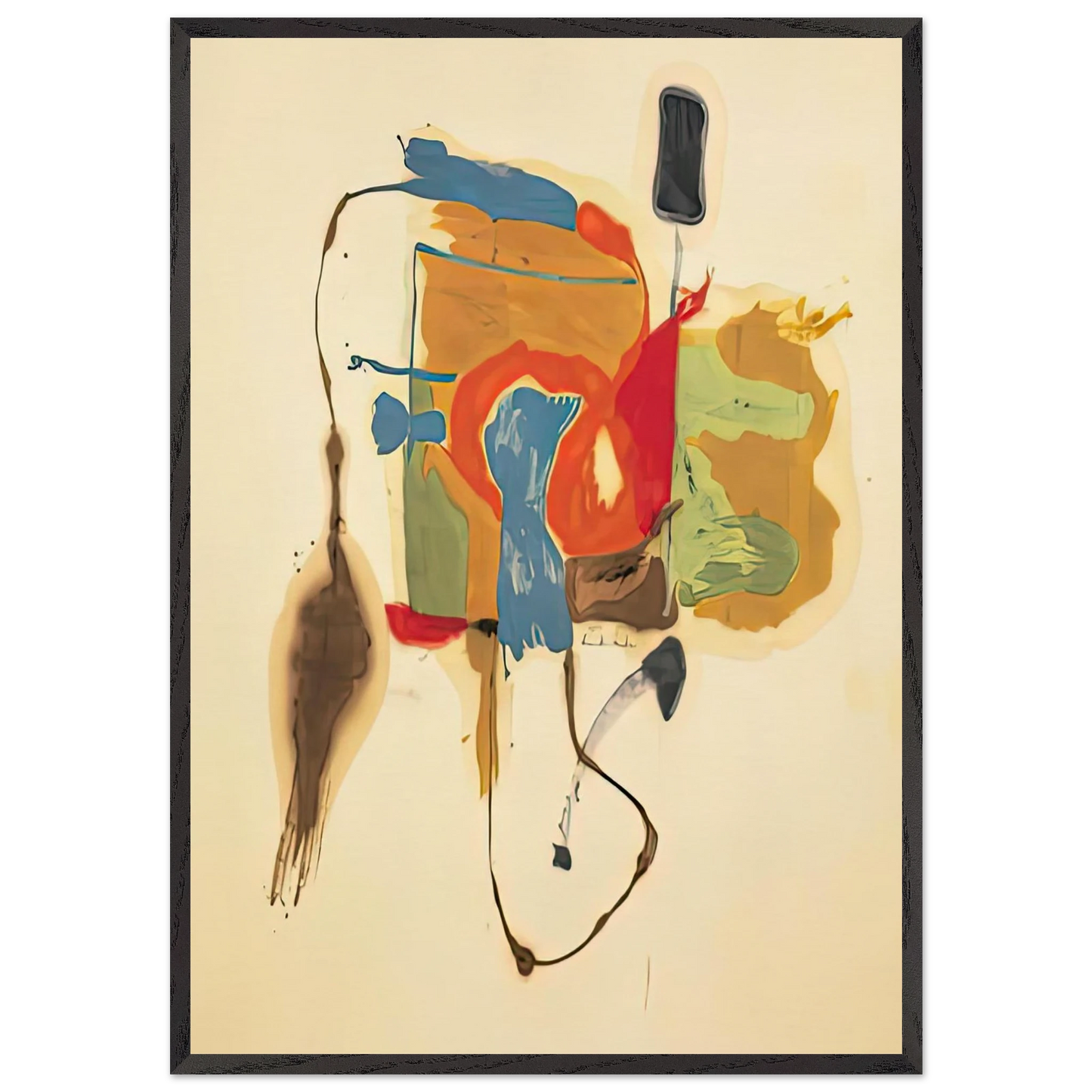 Blue Form in a Scene 1961- - Helen Frankenthaler 70x100 cm / 28x40 inches Framed Art Print – Black Wooden Frame