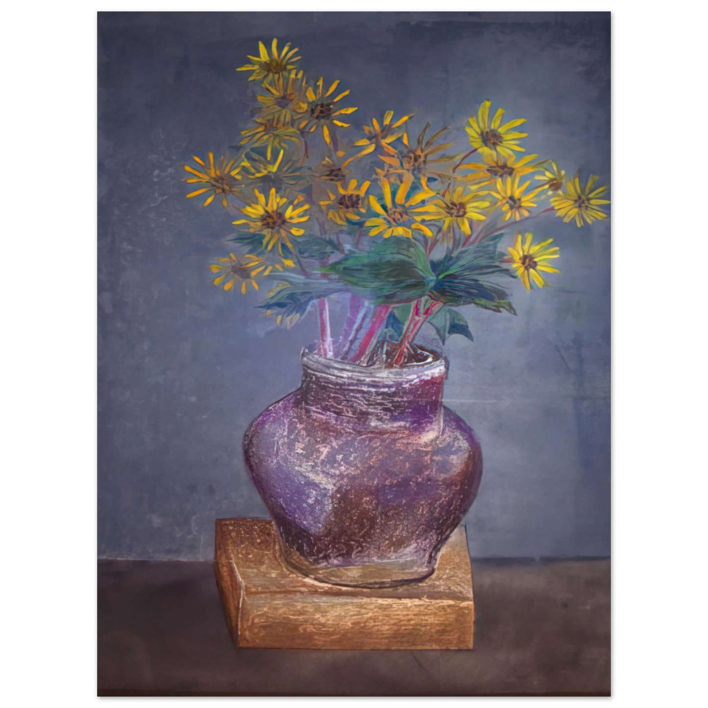 Morris Graves - Homemade Painting of a Homemade Bouquet of Sand Dune Daisies in a Homemade Vase - 1982 75x100 cm / 30x40inches Fine Art Poster