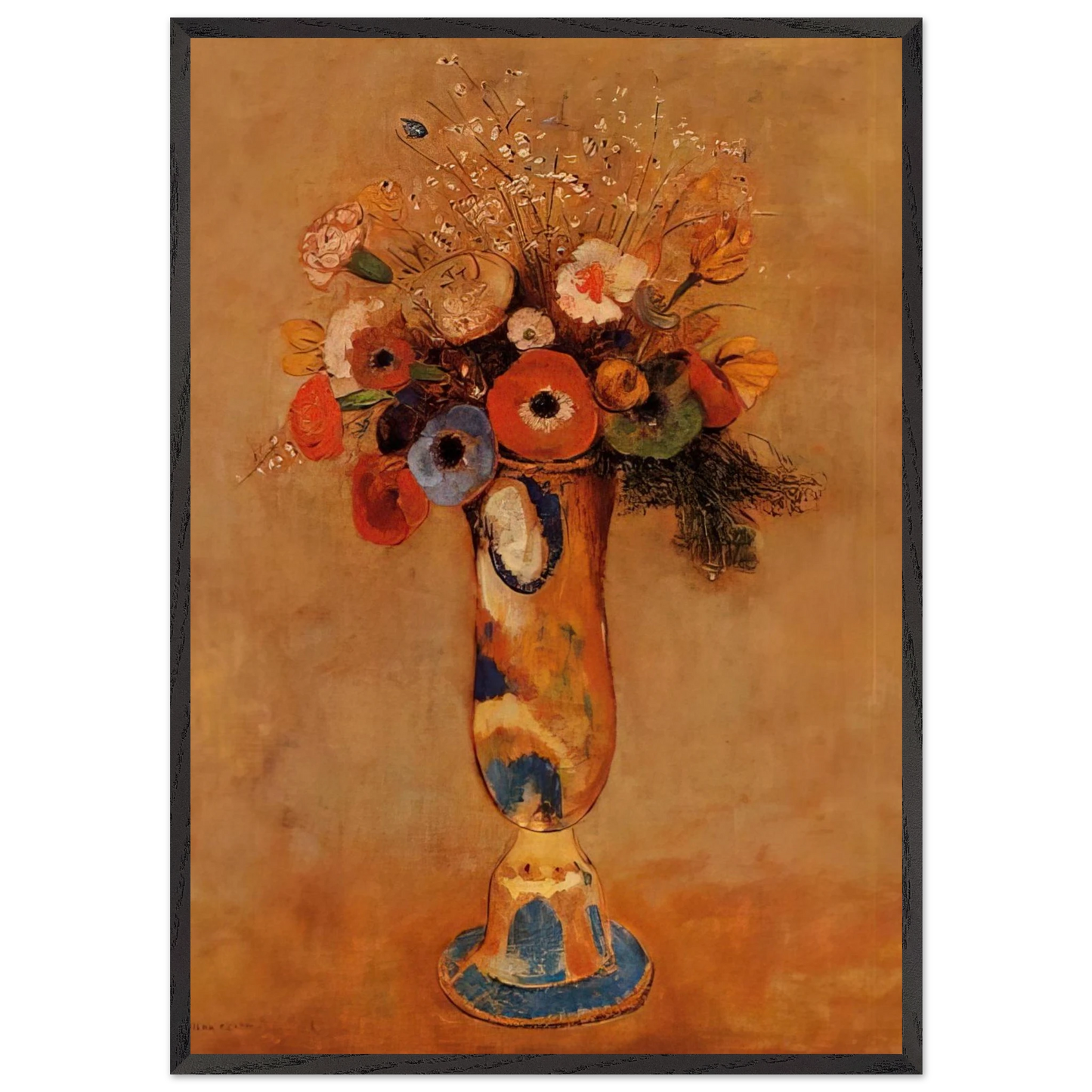 WILDFLOWERS IN A LONG NECKED VASE - Odilon Redon 70x100 cm / 28x40 inches Framed Art Print – Black Wooden Frame