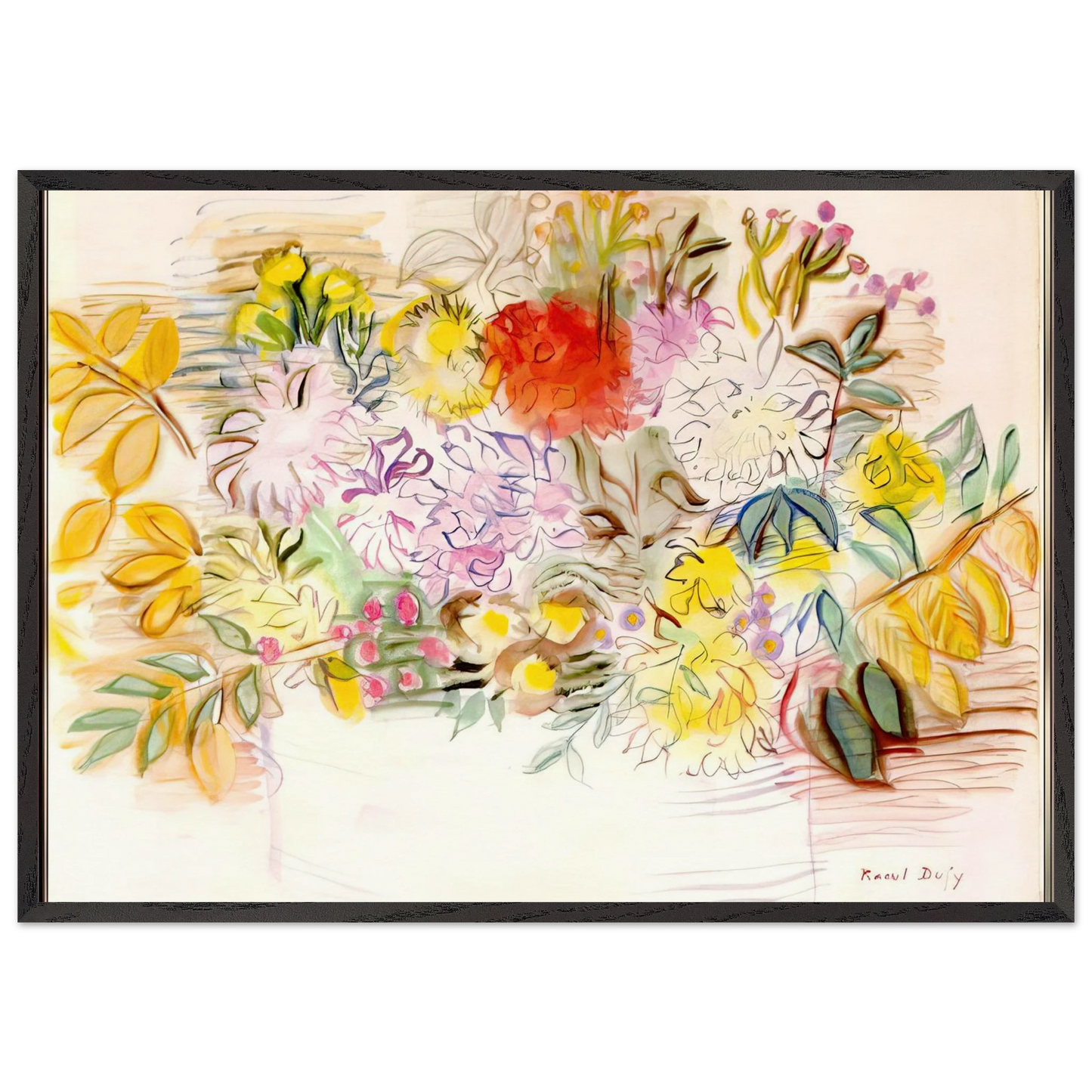 BOUQUET OF FLOWERS N1 - Raoul Dufy 70x100 cm / 28x40 inches Framed Art Print – Black Wooden Frame