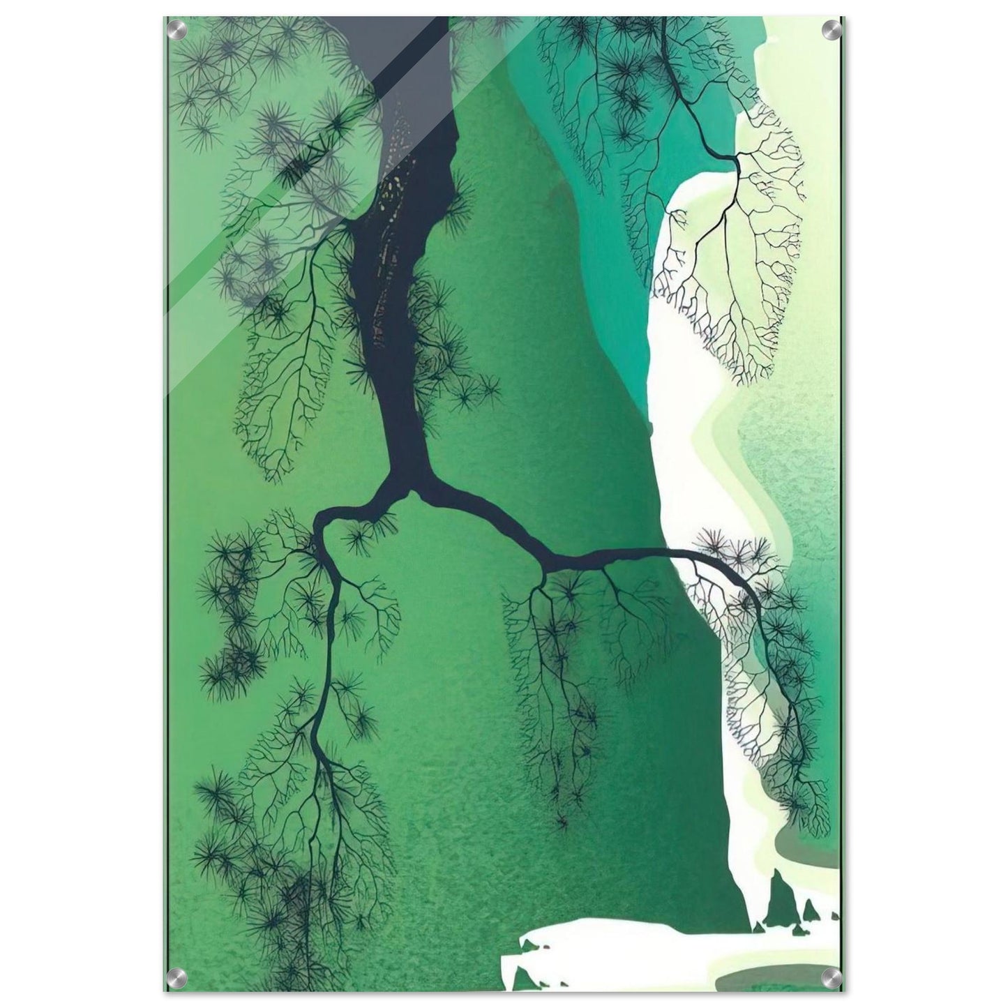 Sea Cliffs and Pine Branch - Eyvind Earle Acrylic Print - 70x100 cm / 28x40″ inches