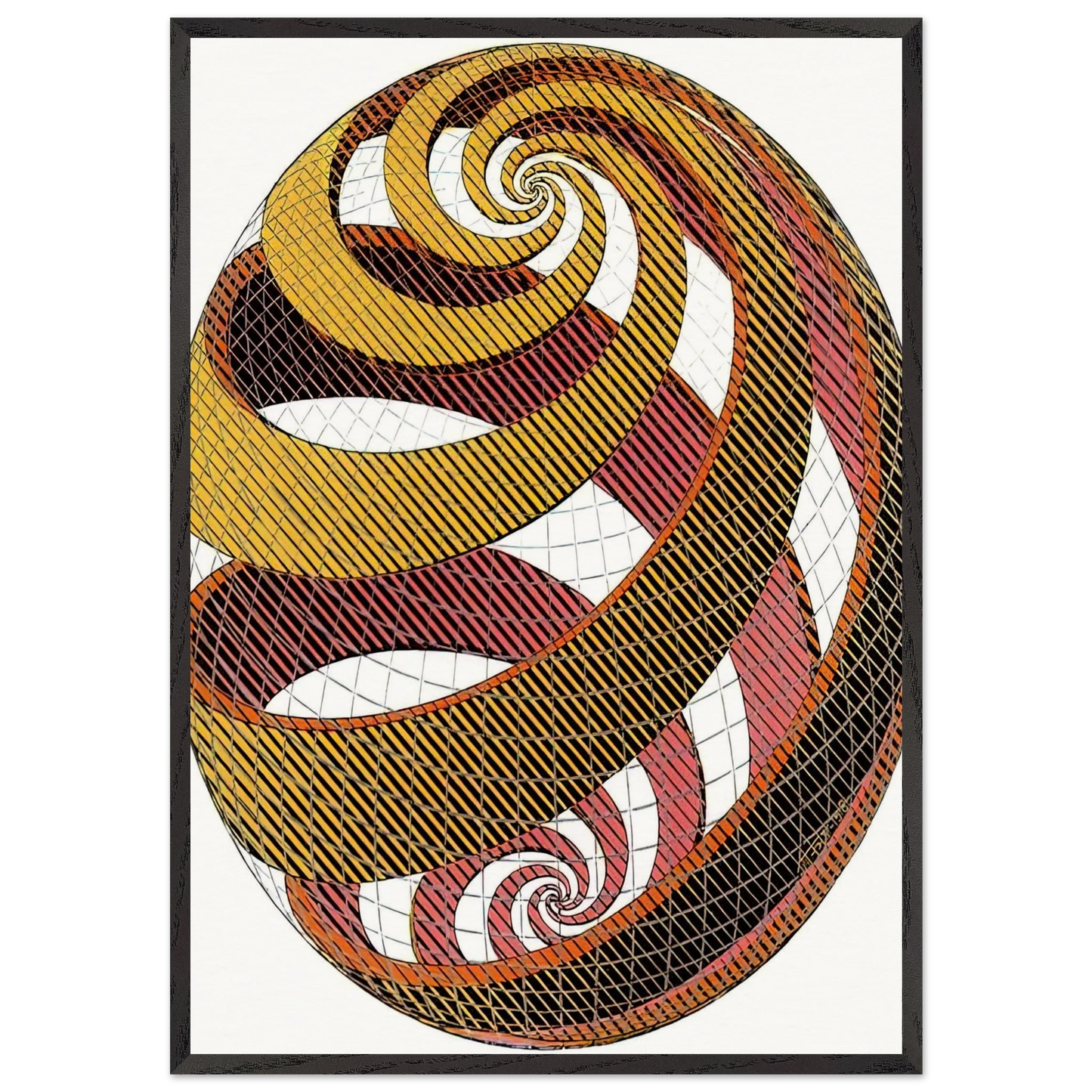 SPHERE SPIRALS - MC Escher 70x100 cm / 28x40 inches Framed Art Print – Black Wooden Frame | Maurits Cornelis Escher Prints