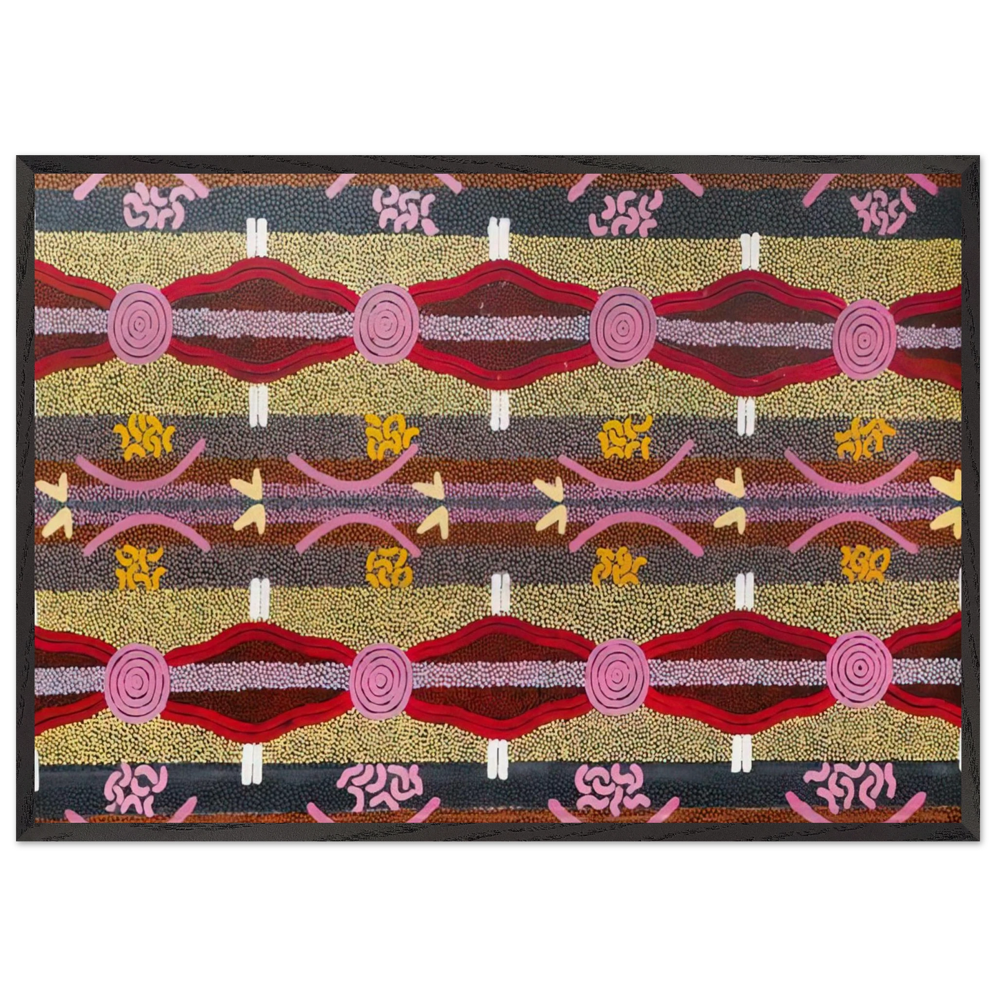 Rock Wallaby Lightning Dreaming Mount Wedge - 1995 - Clifford Possum Tjapaltjarri 70x100 cm / 28x40 inches Framed Art Print – Black Wooden Frame