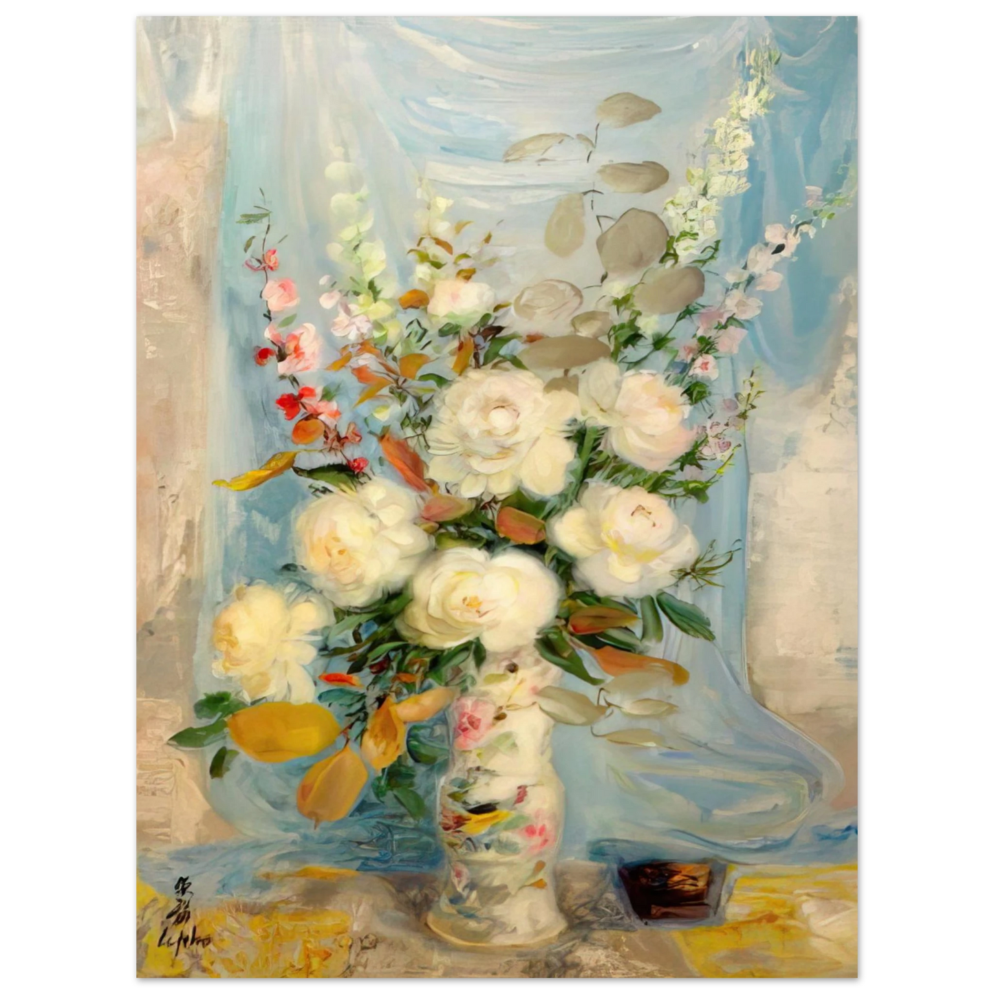 Le Pho - Les Pivones Blanches - Post-Impressionism 75x100 cm / 30x40inches Fine Art Poster