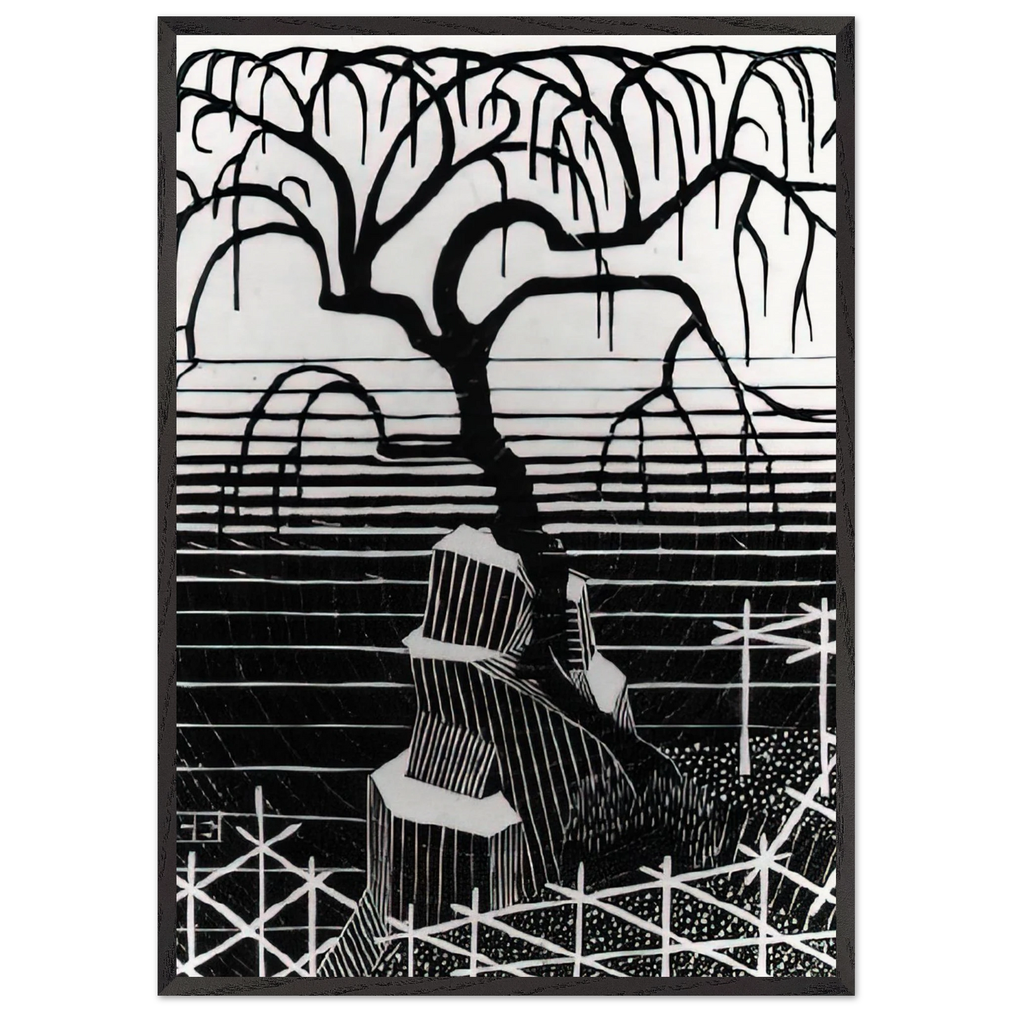 TREE 1926 - MC Escher 70x100 cm / 28x40 inches Framed Art Print – Black Wooden Frame | Maurits Cornelis Escher Prints