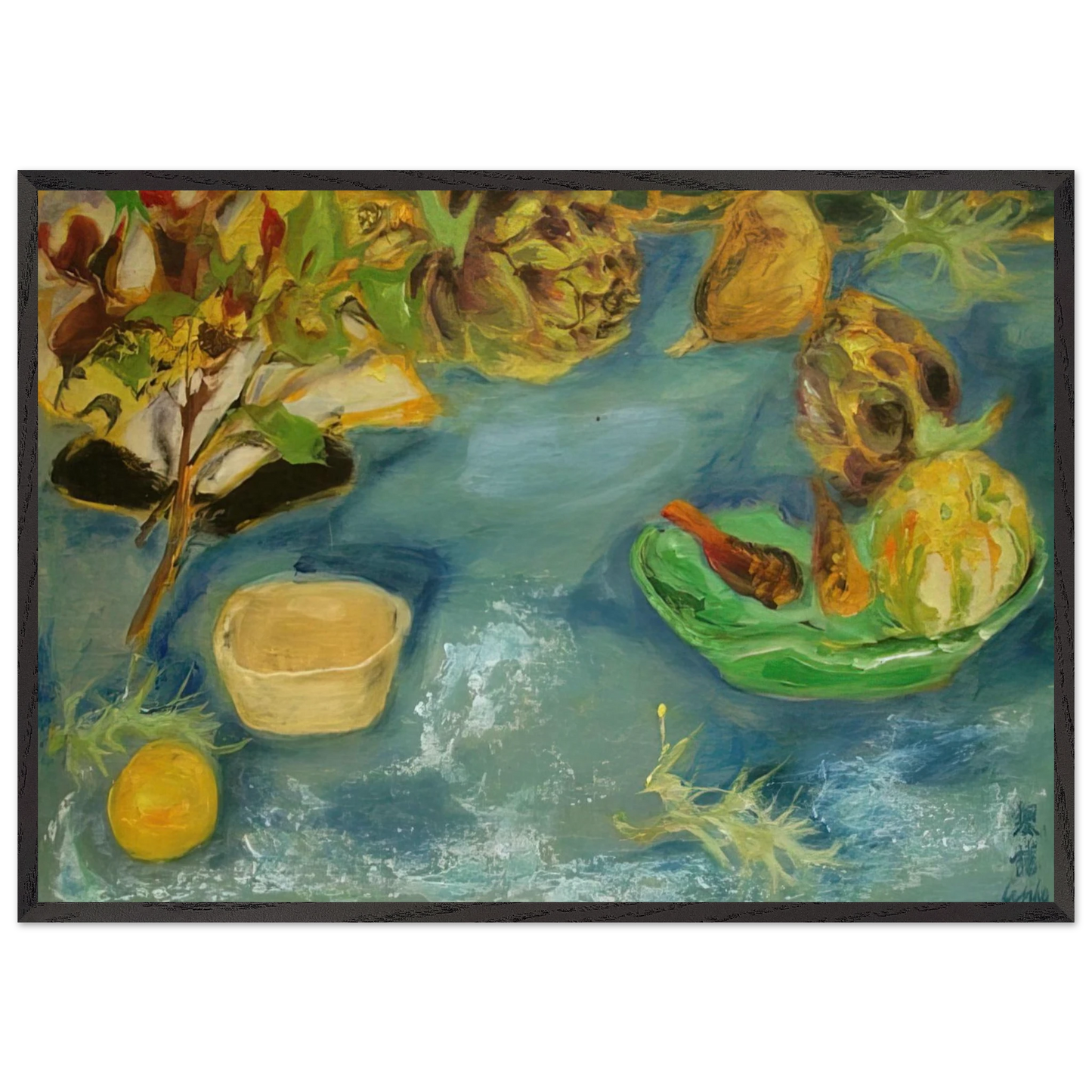Still life with artichokes - 1956 - Le Pho 70x100 cm / 28x40 inches Framed Art Print – Black Wooden Frame