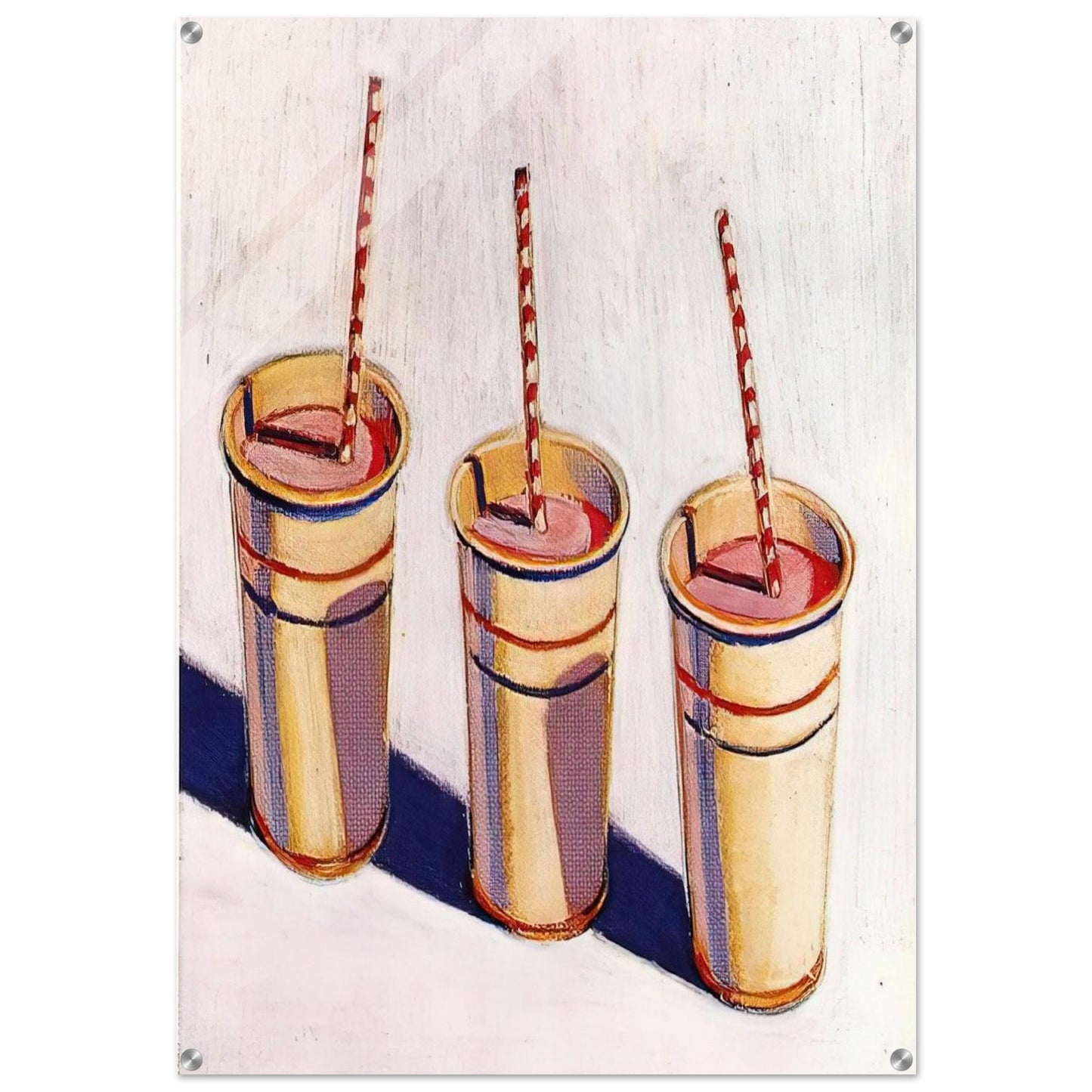Three Strawberry Shakes - 1964 - Wayne Thiebaud Acrylic Print - 70x100 cm / 28x40″ inches | Wayne Thiebaud Wall Art | Wayne Thiebaud Prints