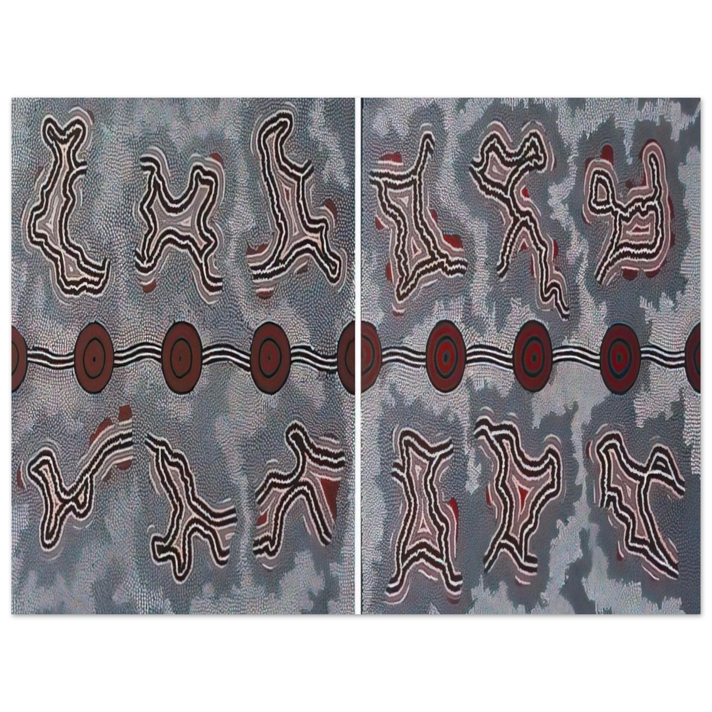 Clifford Possum Tjapaltjarri - Narripi Dreaming Diptych - 1990 75x100 cm / 30x40inches Fine Art Poster
